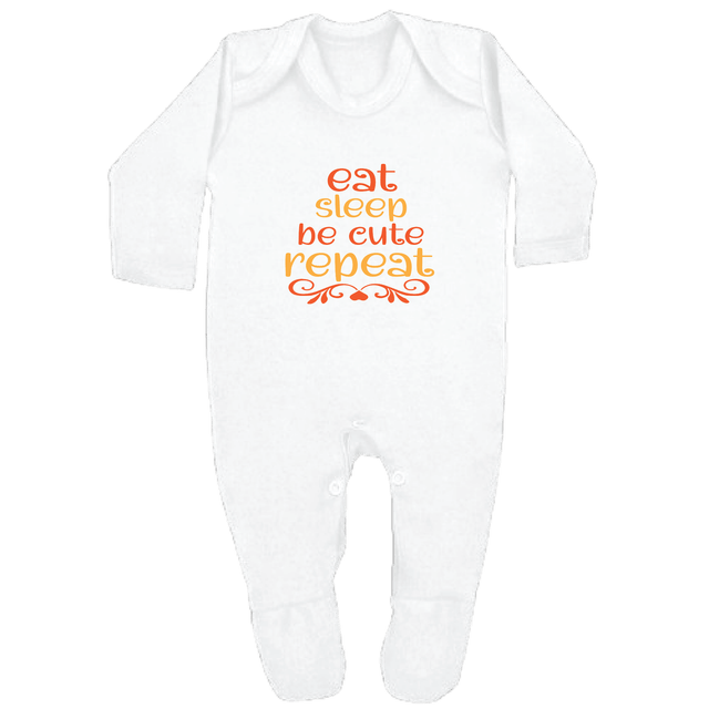 EAT, SLEEP, BE CUTE, REPEAT - 0–3 Month Baby Grow – White | Adroit Baby
