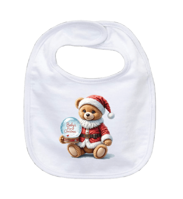 BABY'S 1ST CHRISTMAS - 0–3 Month Baby Bib – White | Adroit Baby