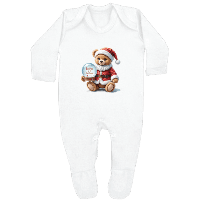 BABY&#039;S 1ST CHRISTMAS - 0–3 Month Baby Grow – White | Adroit Baby