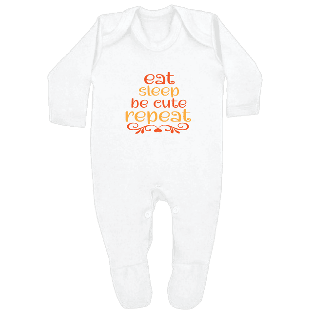 EAT, SLEEP, BE CUTE, REPEAT - 0–3 Month Baby Grow – White | Adroit Baby