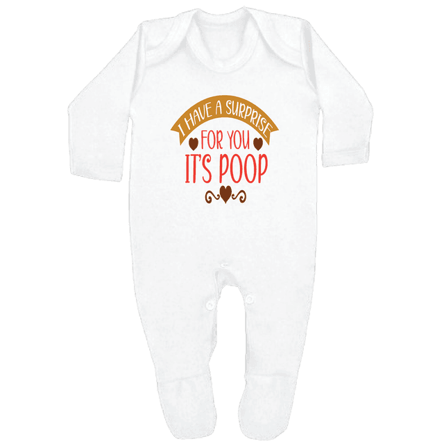 I HAVE A SURPRISE - 0–3 Month Baby Grow – White | Adroit Baby