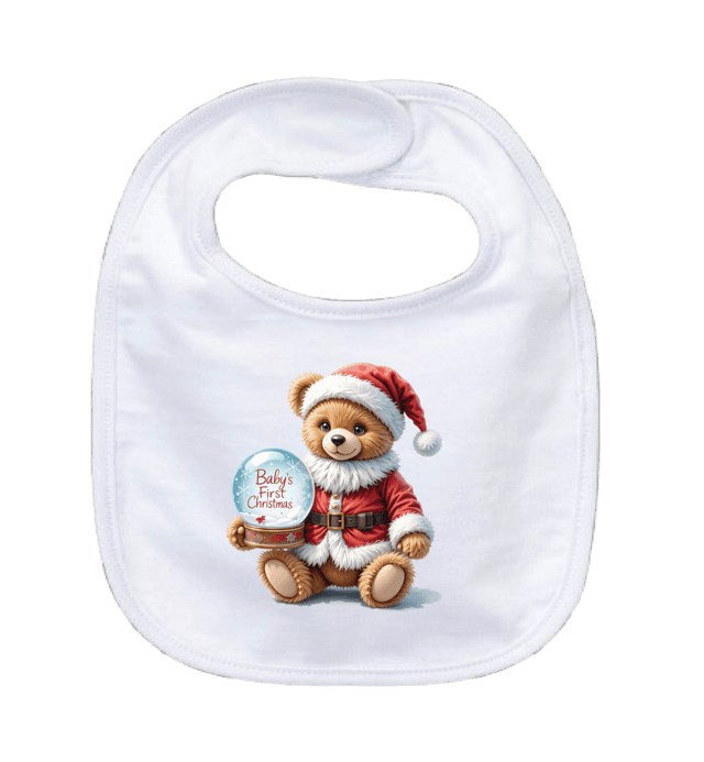 BABY&#039;S 1ST CHRISTMAS - 0–3 Month Baby Bib – White | Adroit Baby
