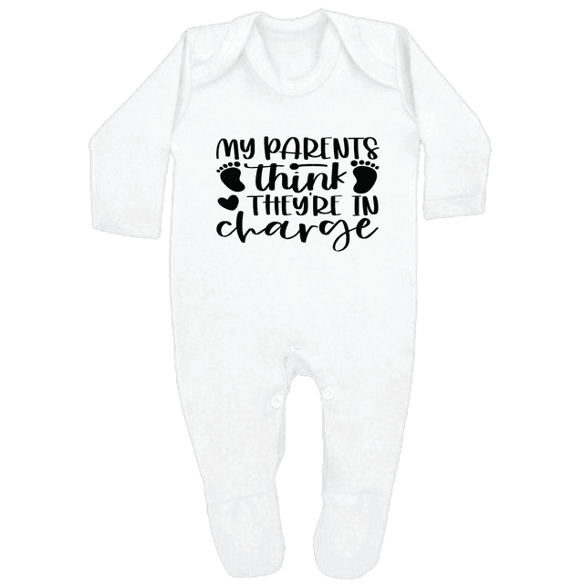 MY PARENTS THINK THEY&#039;RE IN CHARGE - 0–3 Month Baby Grow – White | Adroit Baby