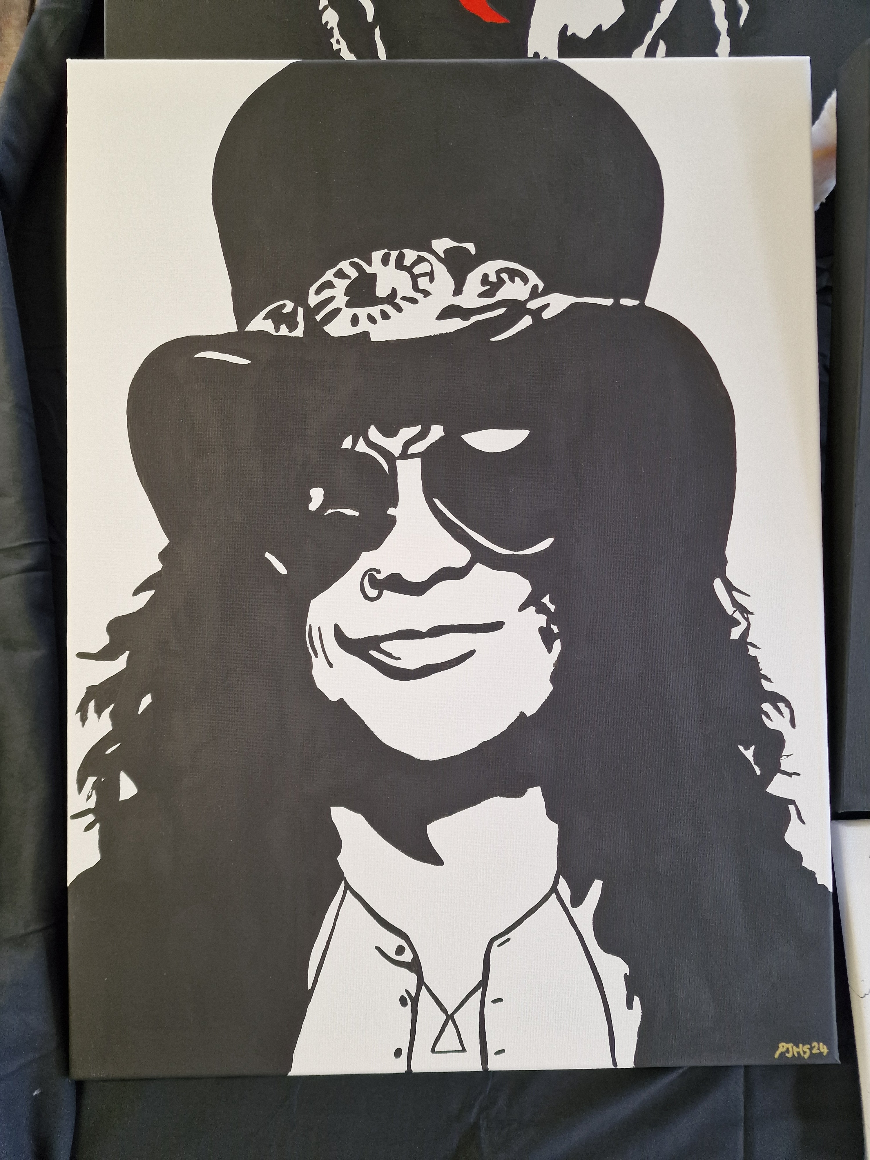 Slash Inspired Canvas Painting | Hand Painted Banksy Style Rock Music Art | Guitar Legend Wall Decor