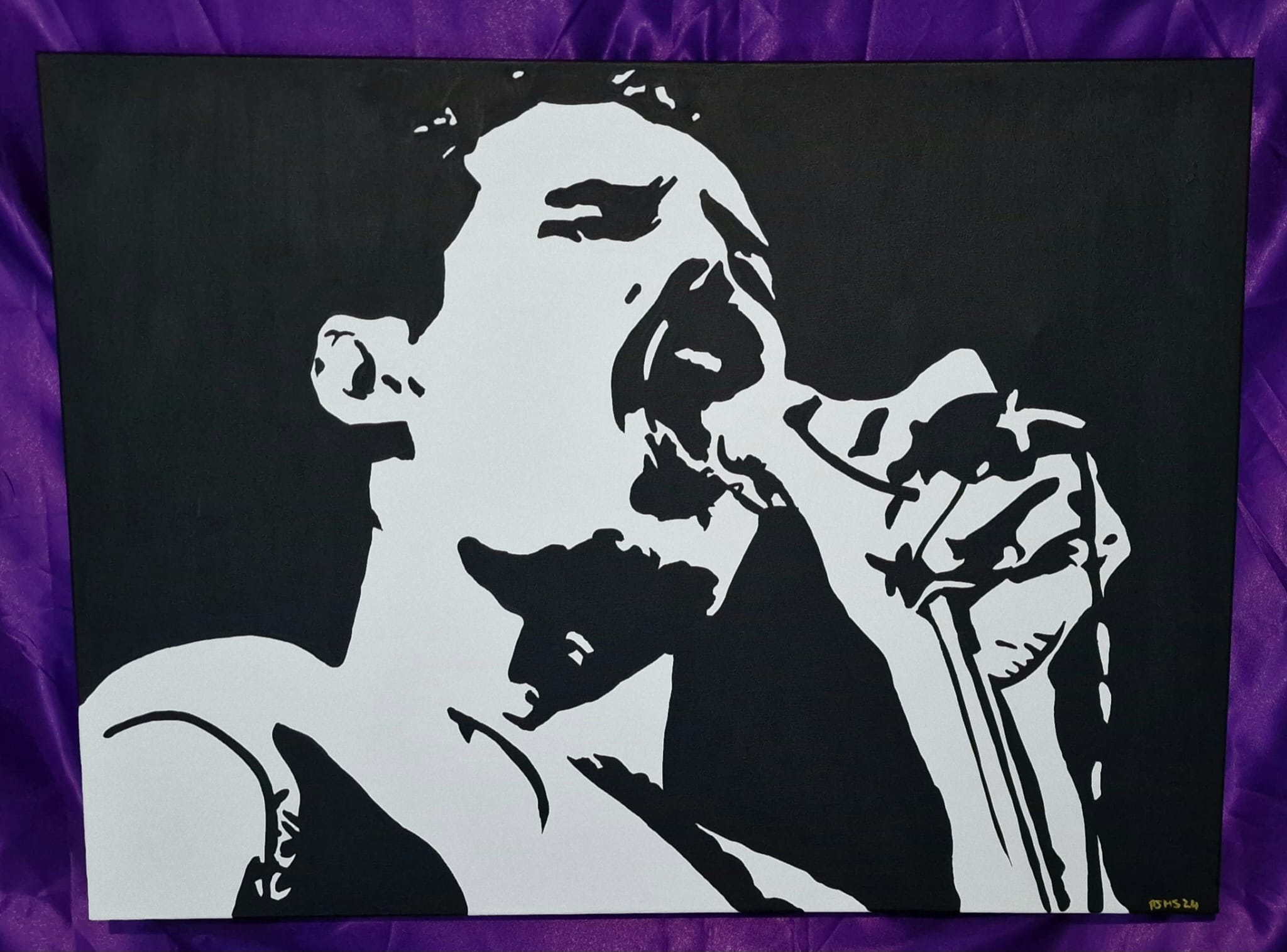 Freddie Mercury Inspired Canvas Painting | 24x18 Inch | Hand Painted Banksy Style Music Art | Legend Wall Decor