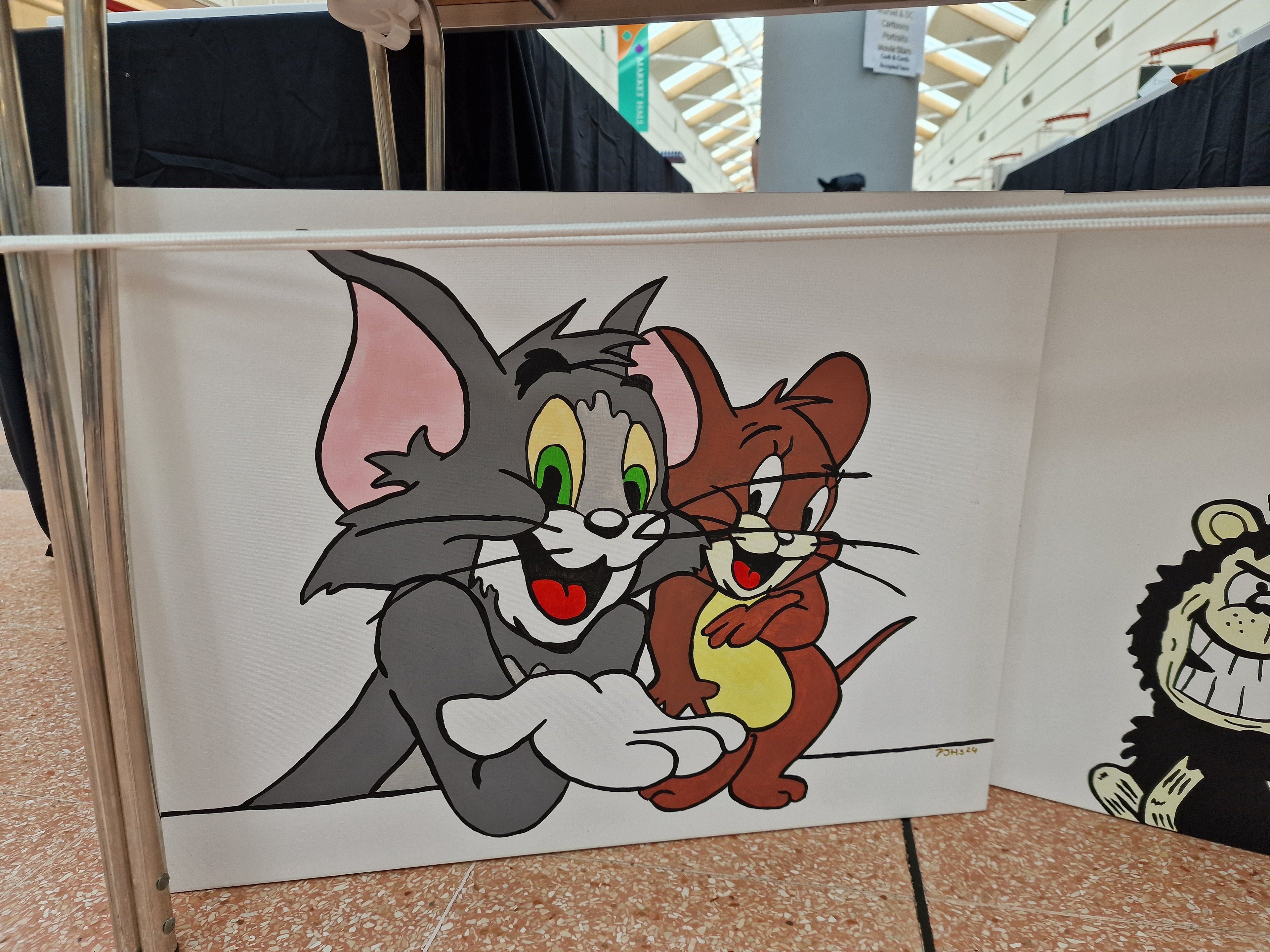 Tom & Jerry Inspired Canvas Art - 24x18 inch| Hand Painted Cartoon Character Painting on Deep Edge Canvas | Nostalgic Wall Decor