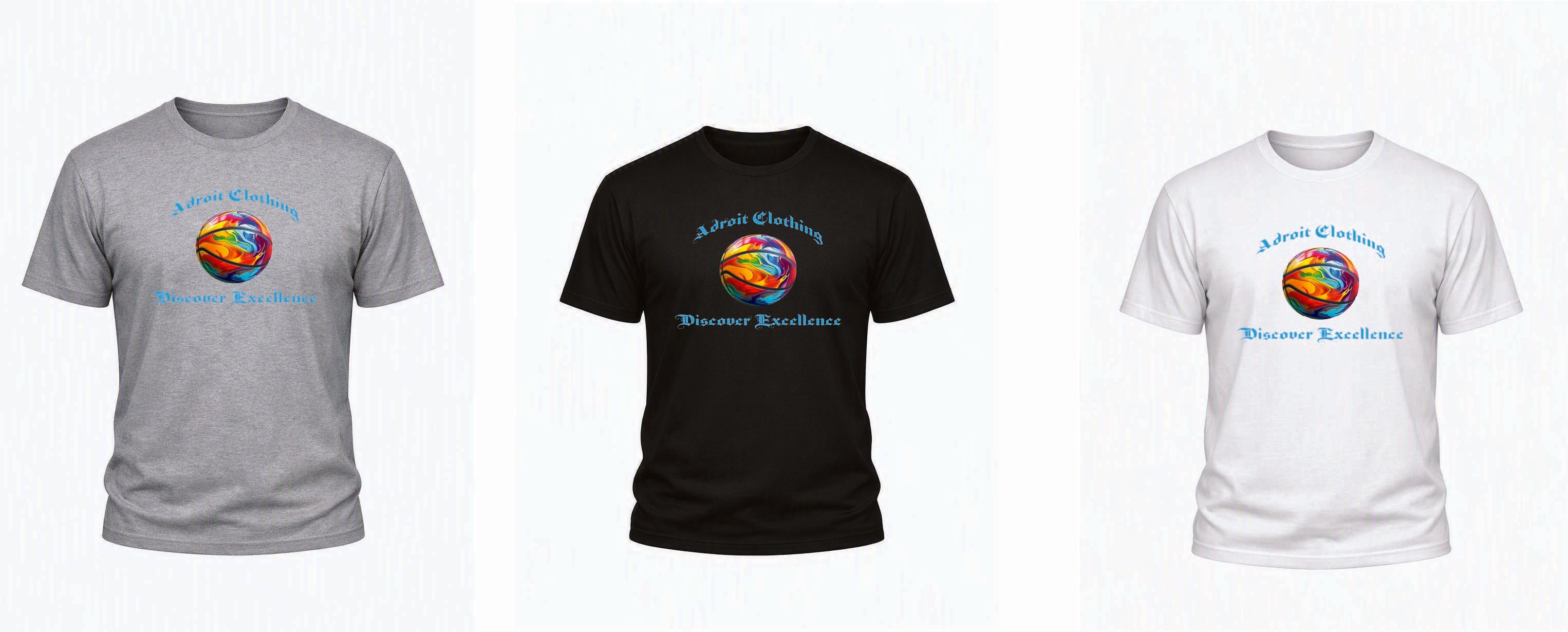 Adroit Abstract Basketball T‑Shirt – Kids 1–15yrs & Adults S–5XL – Black, White & Grey – Adroit Kids & Adroit Clothing UK
