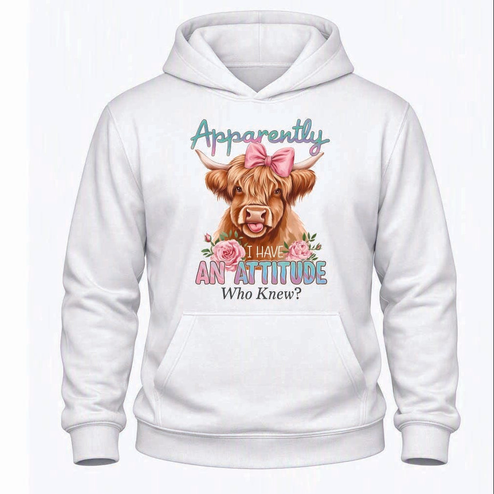 Attitude Cow Hoodie – Kids 1–13yrs & Adults S–5XL – Black, White & Grey – Adroit Clothing UK – Adroit Creations