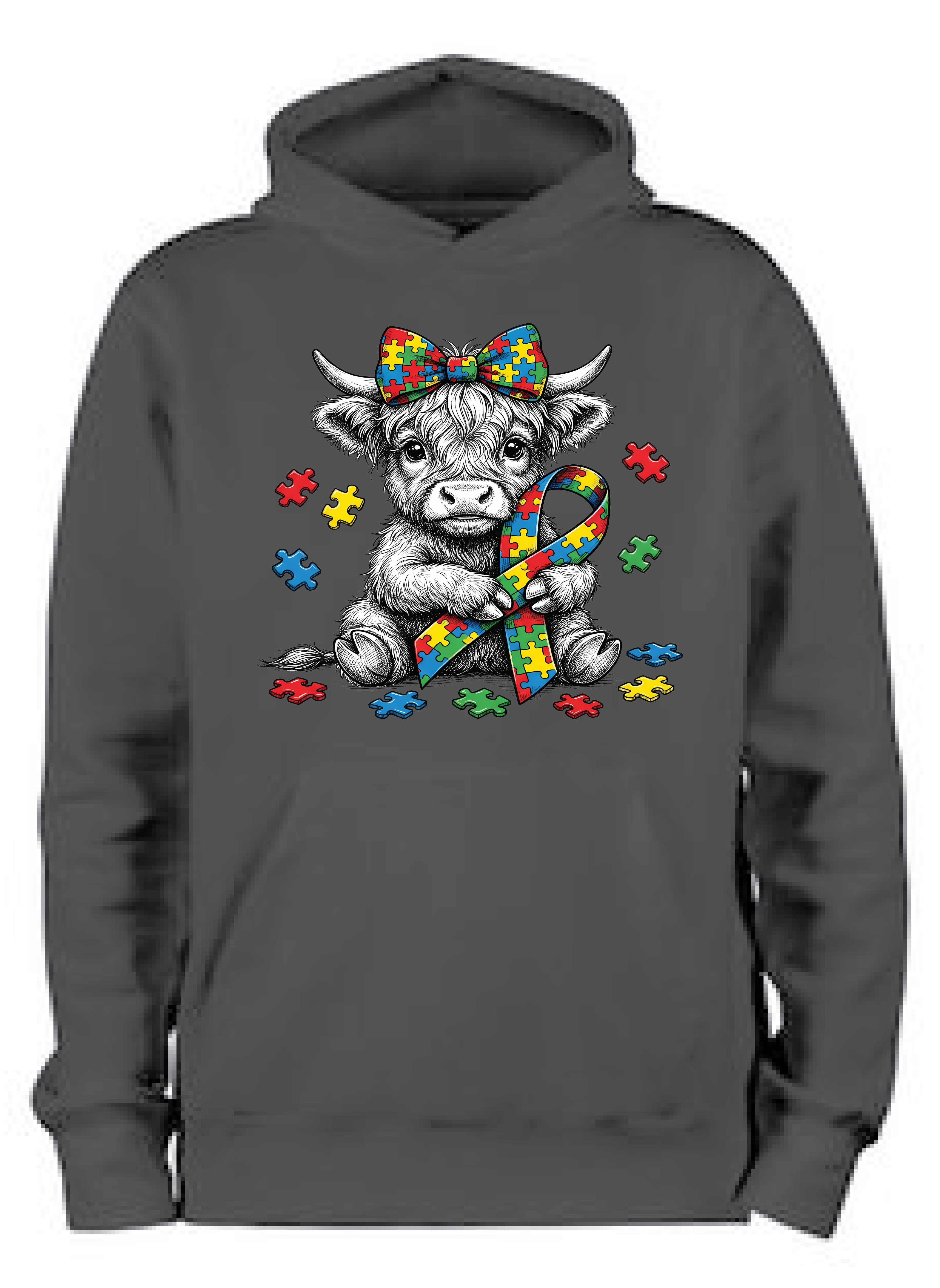 AUSTISM HIGHLAND COW HOODIE (DEEP BLACK)