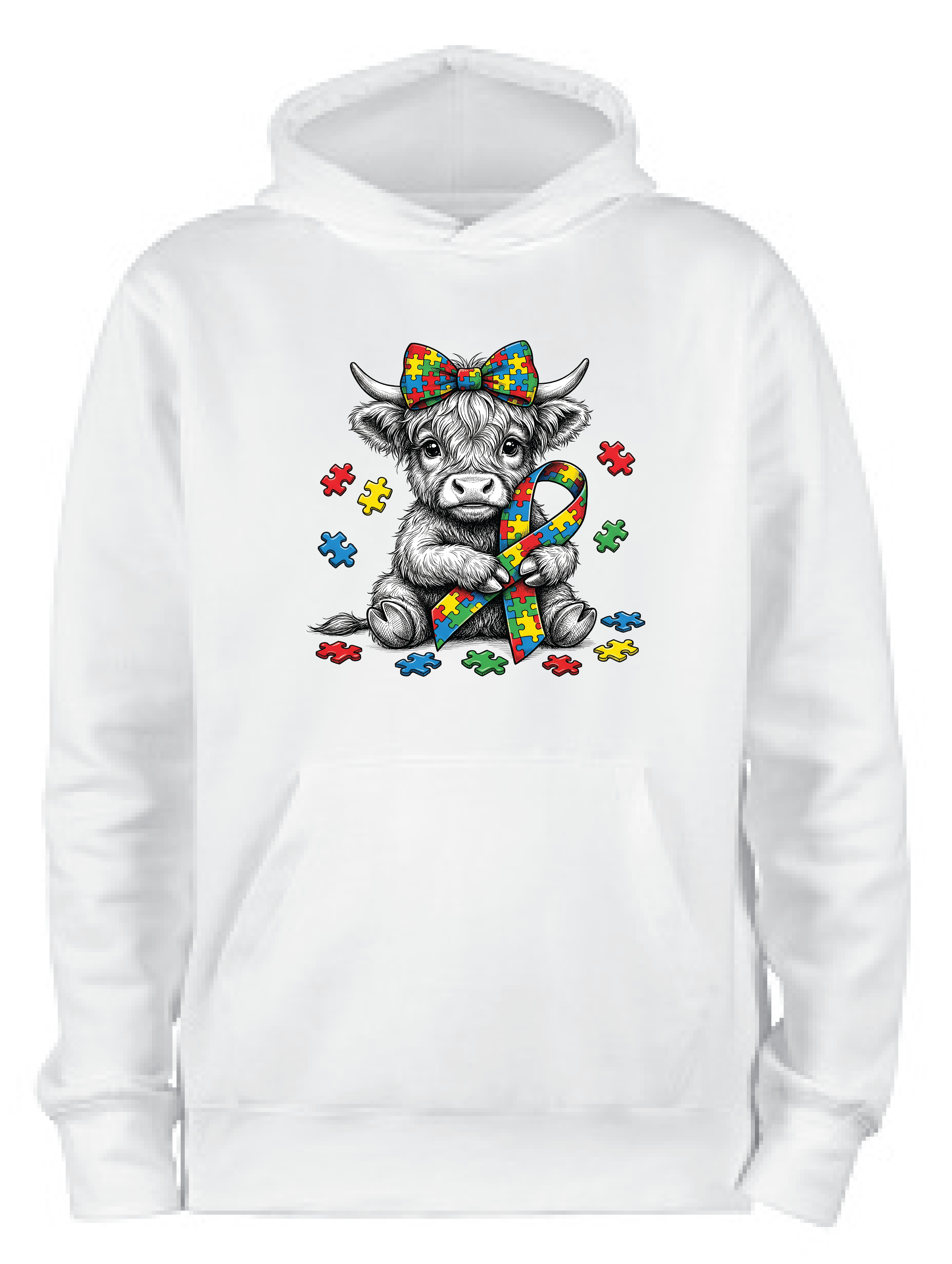 ADROIT KIDS AUTISM HIGHLAND COW HOODIE (WHITE)