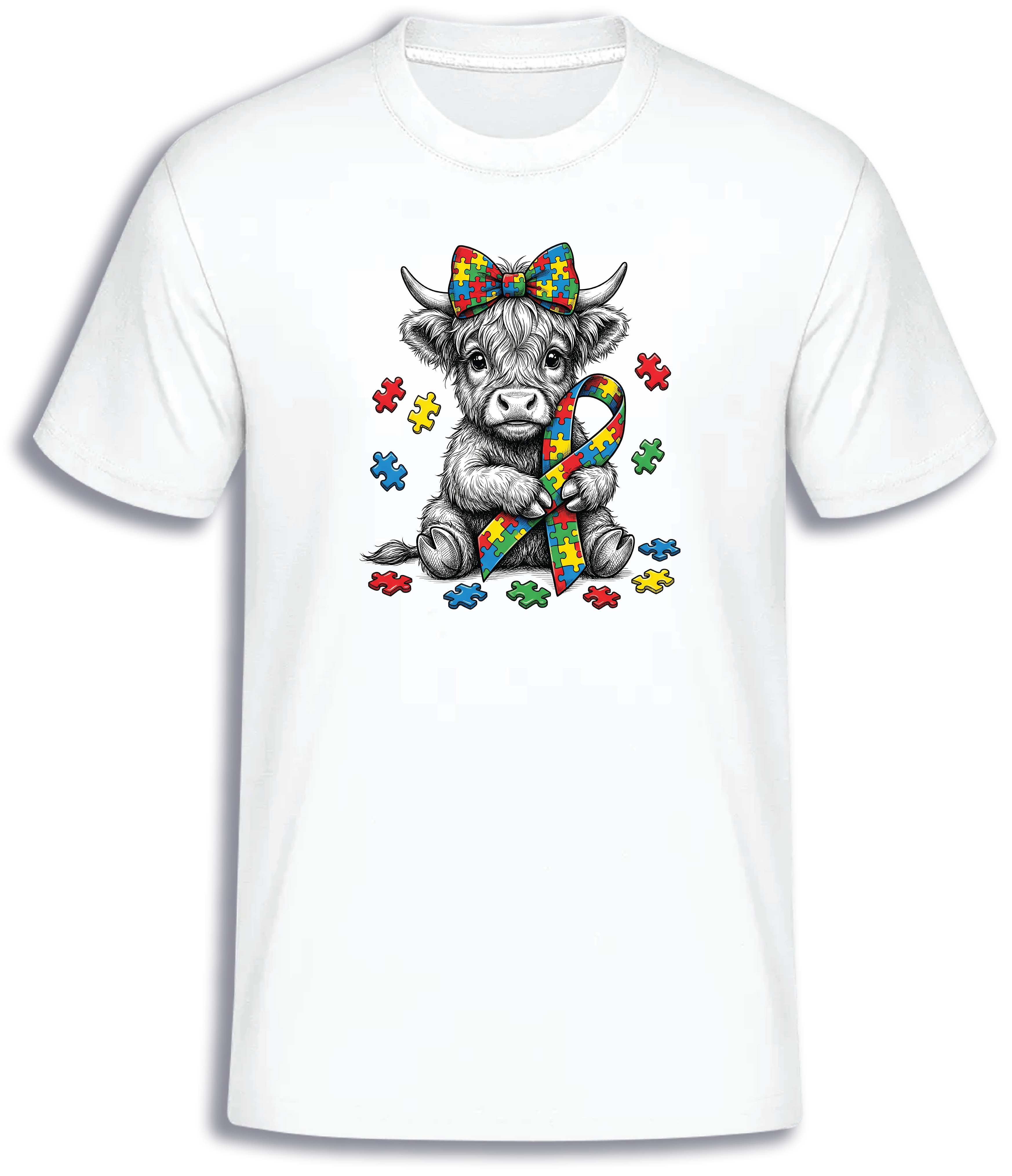 ADROIT CREATIONS AUTISM HIGHLAND COW T-SHIRT (WHITE)