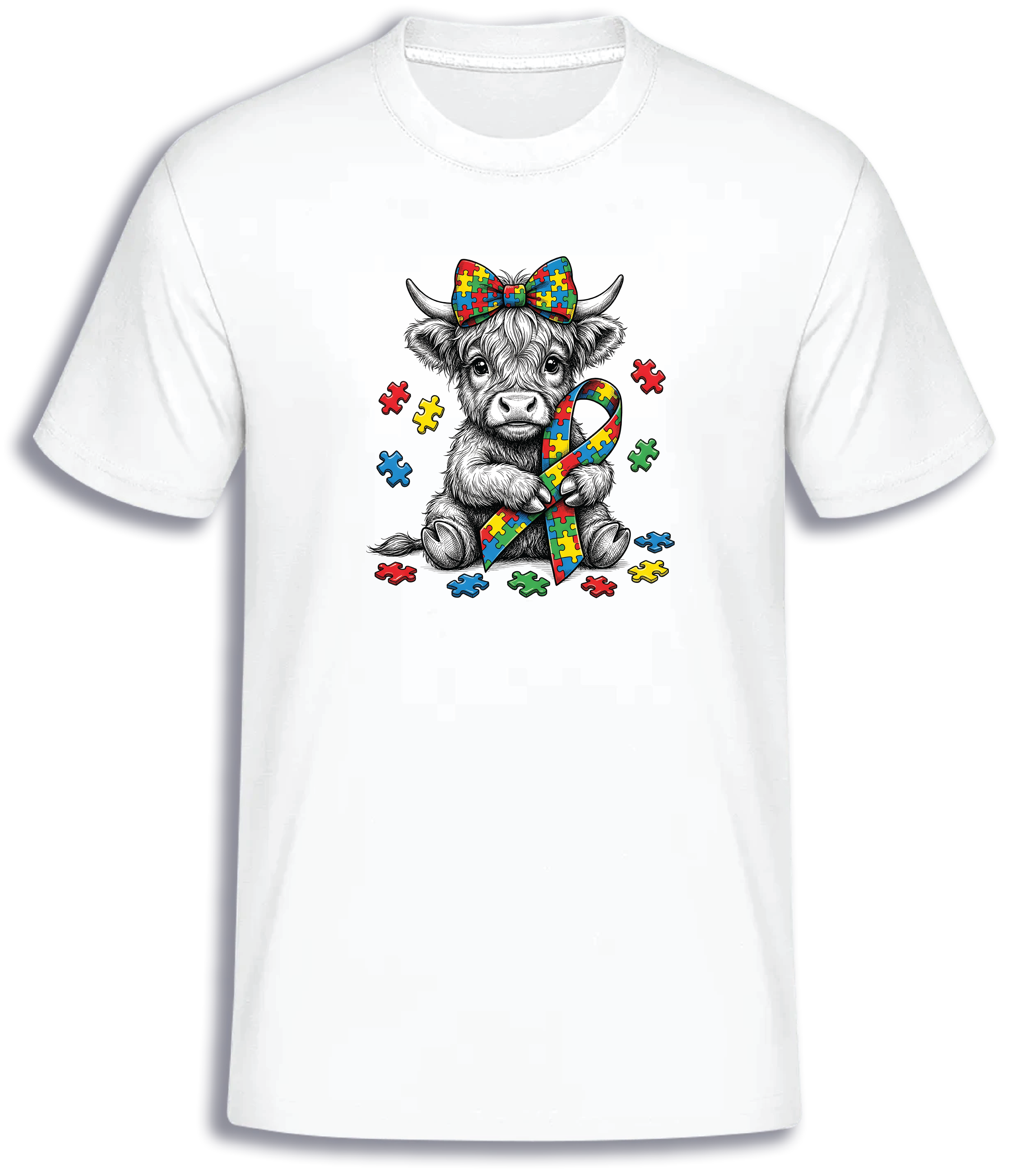 ADROIT KIDS AUTISM HIGHLAND COW T-SHIRT (WHITE)