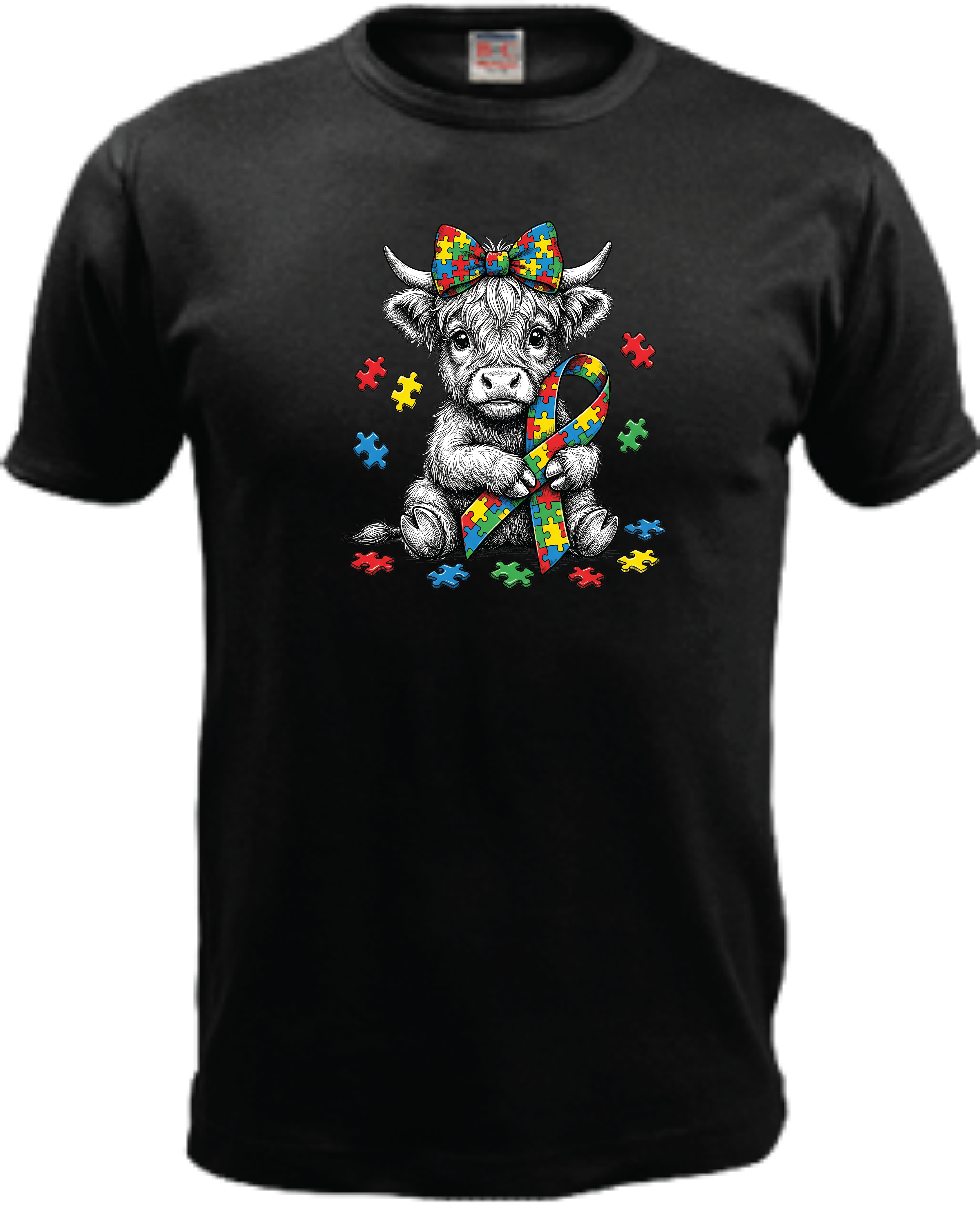 ADROIT KIDS AUTISM HIGHLAND COW T-SHIRT (BLACK)