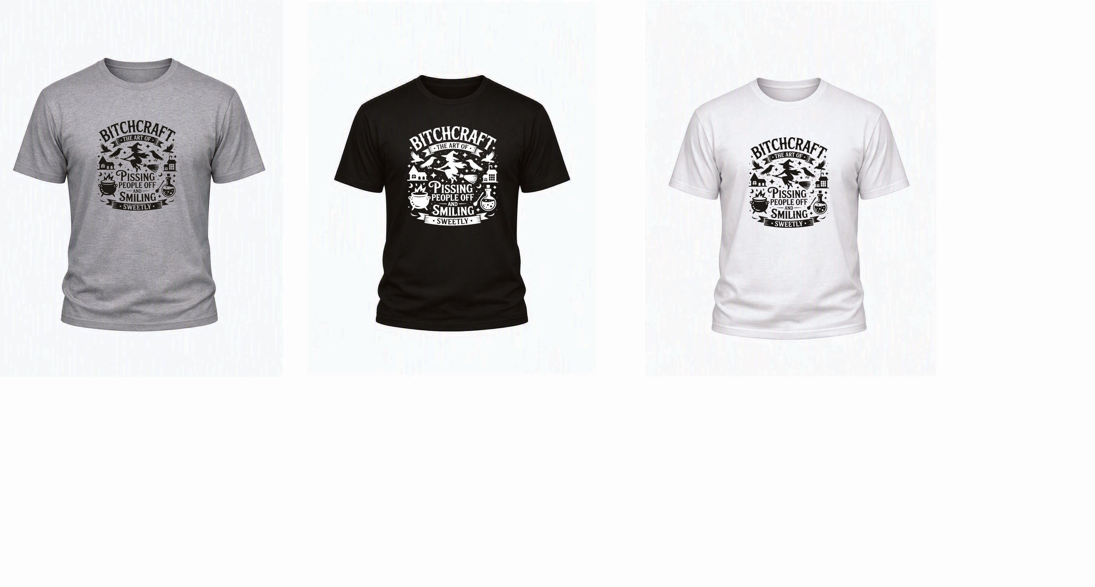 Bitchcraft Gothic T‑Shirt – Kids 1–15yrs & Adults S–5XL – Black, White & Grey – Adroit Kids & Adroit Clothing UK
