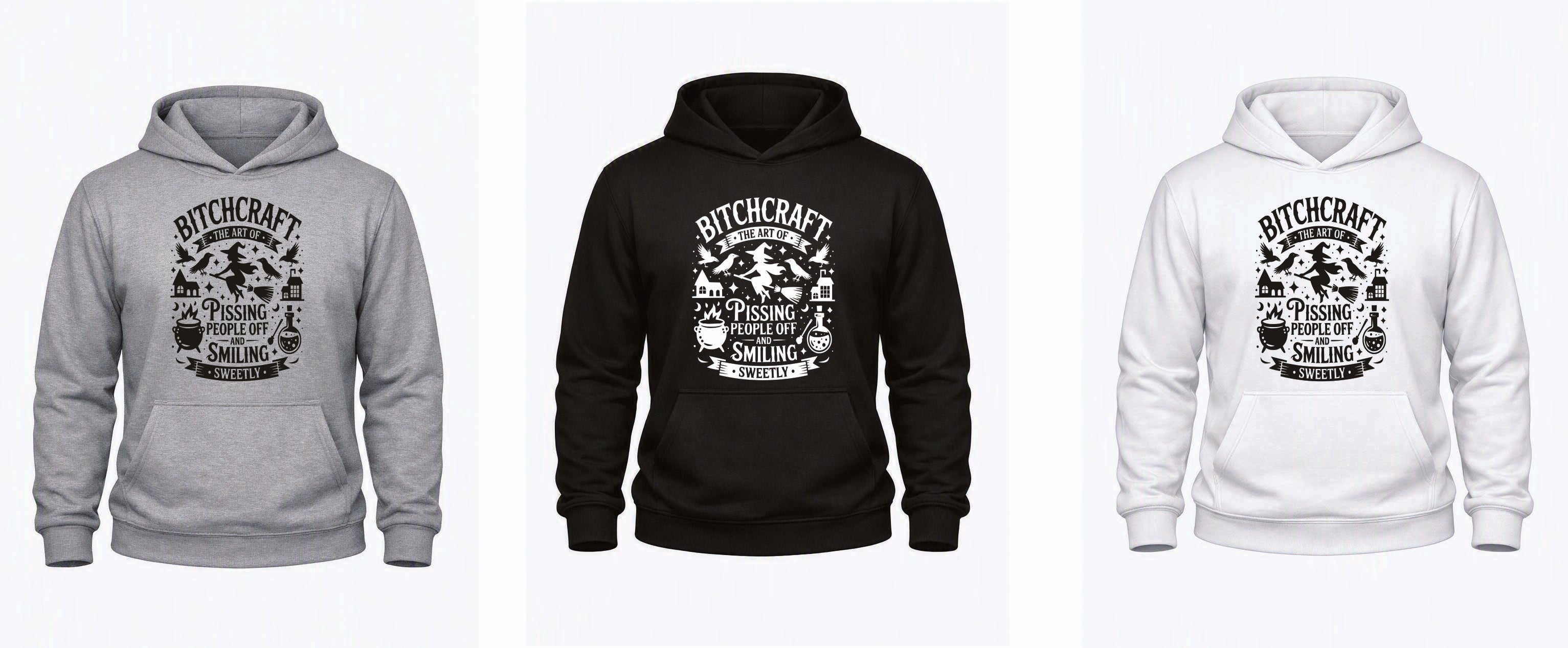 Bitchcraft Hoodie – Kids 1–13yrs & Adults S–5XL – Black, White & Grey – Adroit Kids & Adroit Clothing UK