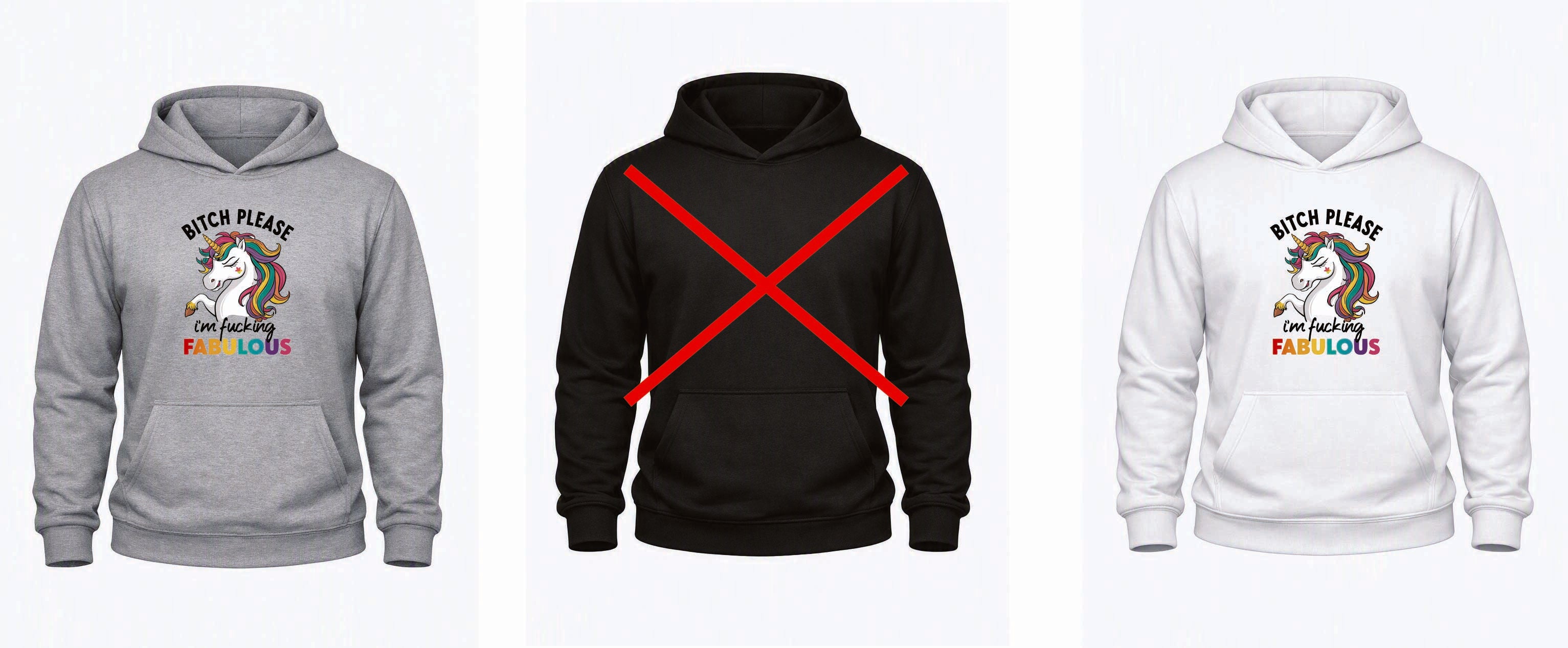 Bitch Please Unicorn Hoodie – Kids 1–13yrs & Adults S–5XL – Black, White & Grey – Adroit Kids & Adroit Clothing UK
