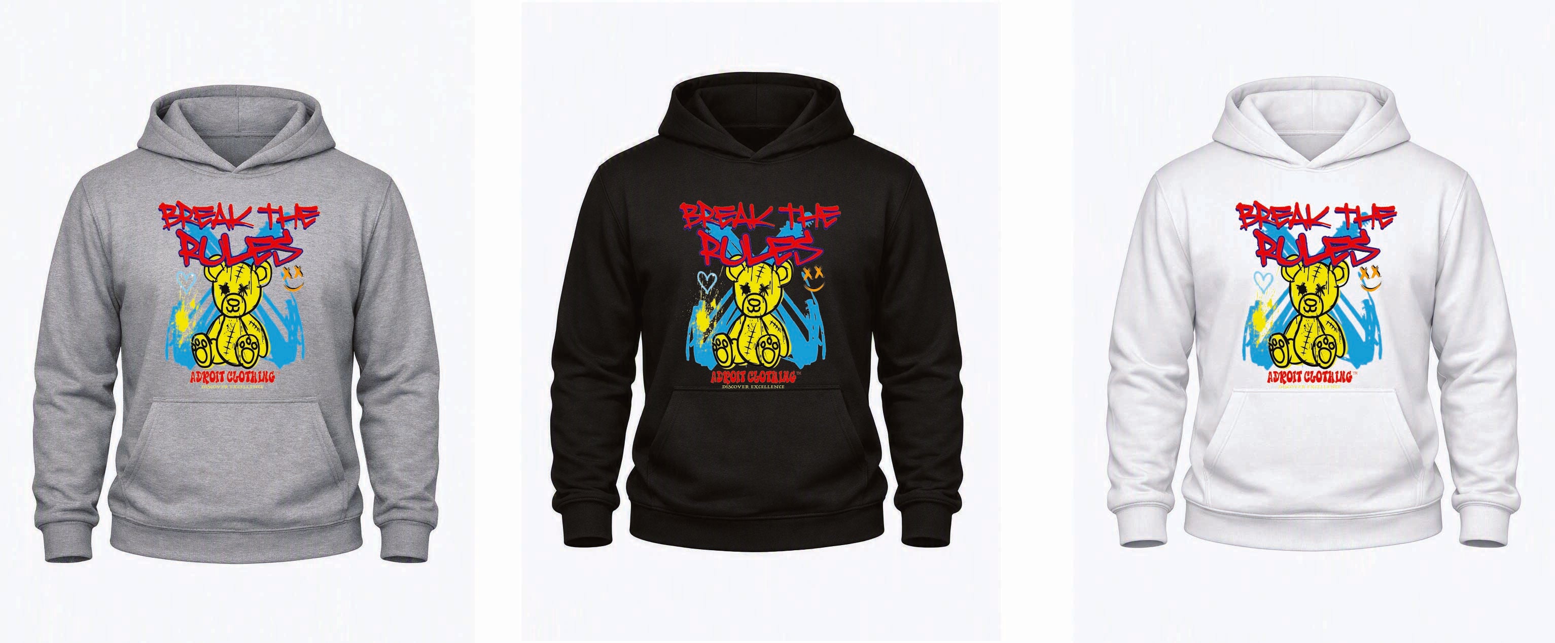 Break the Rules Hoodie – Kids 1–13yrs & Adults S–5XL – Black, White & Grey – Adroit Kids & Adroit Clothing UK – Adroit Creations
