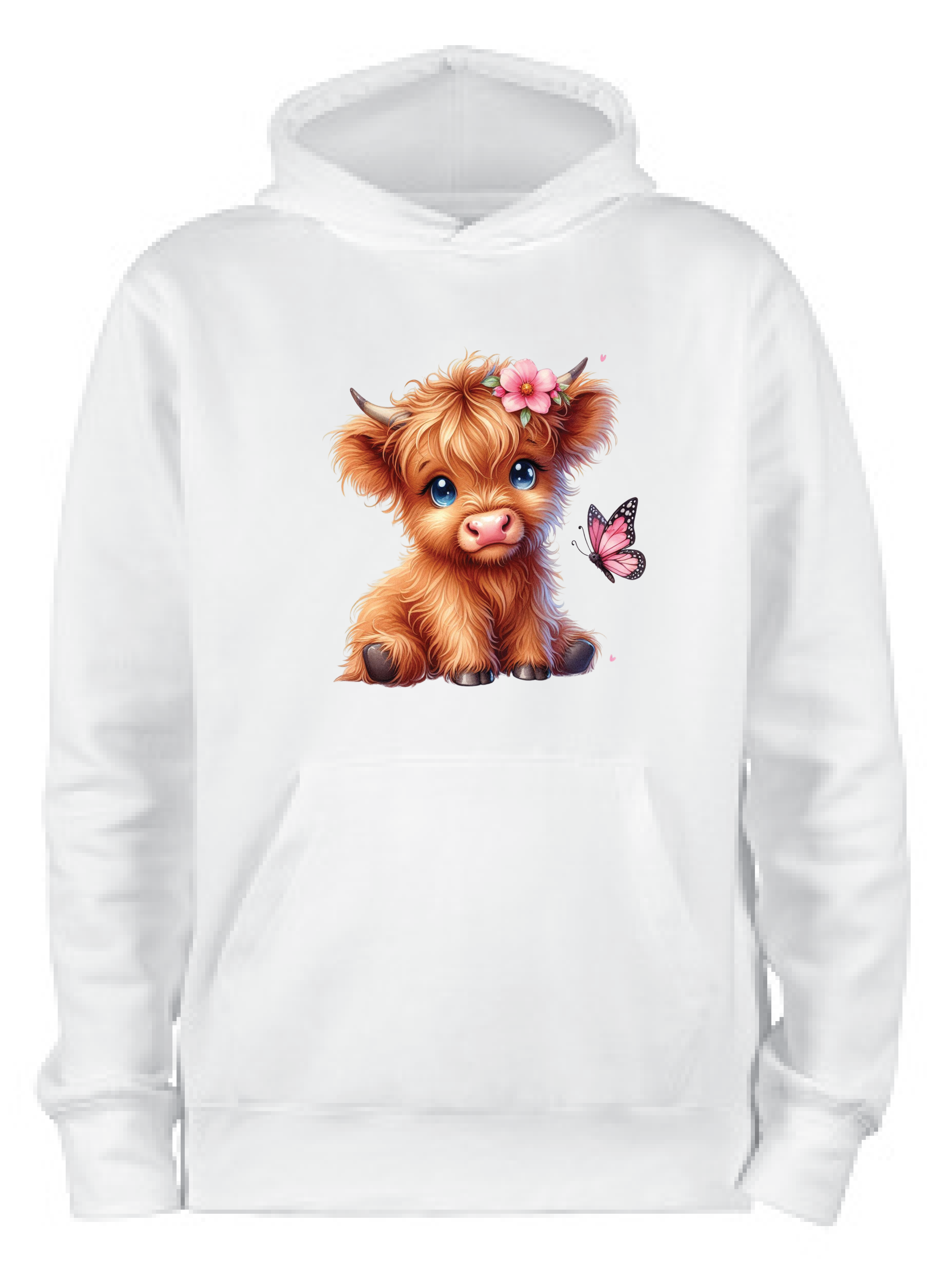 ADROIT KIDS BUTTERFLY & HIGHLAND COW HOODIE (WHITE)