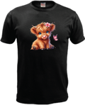 ADROIT KIDS BUTTERFLY & HIGHLAND COW T-SHIRT (BLACK)