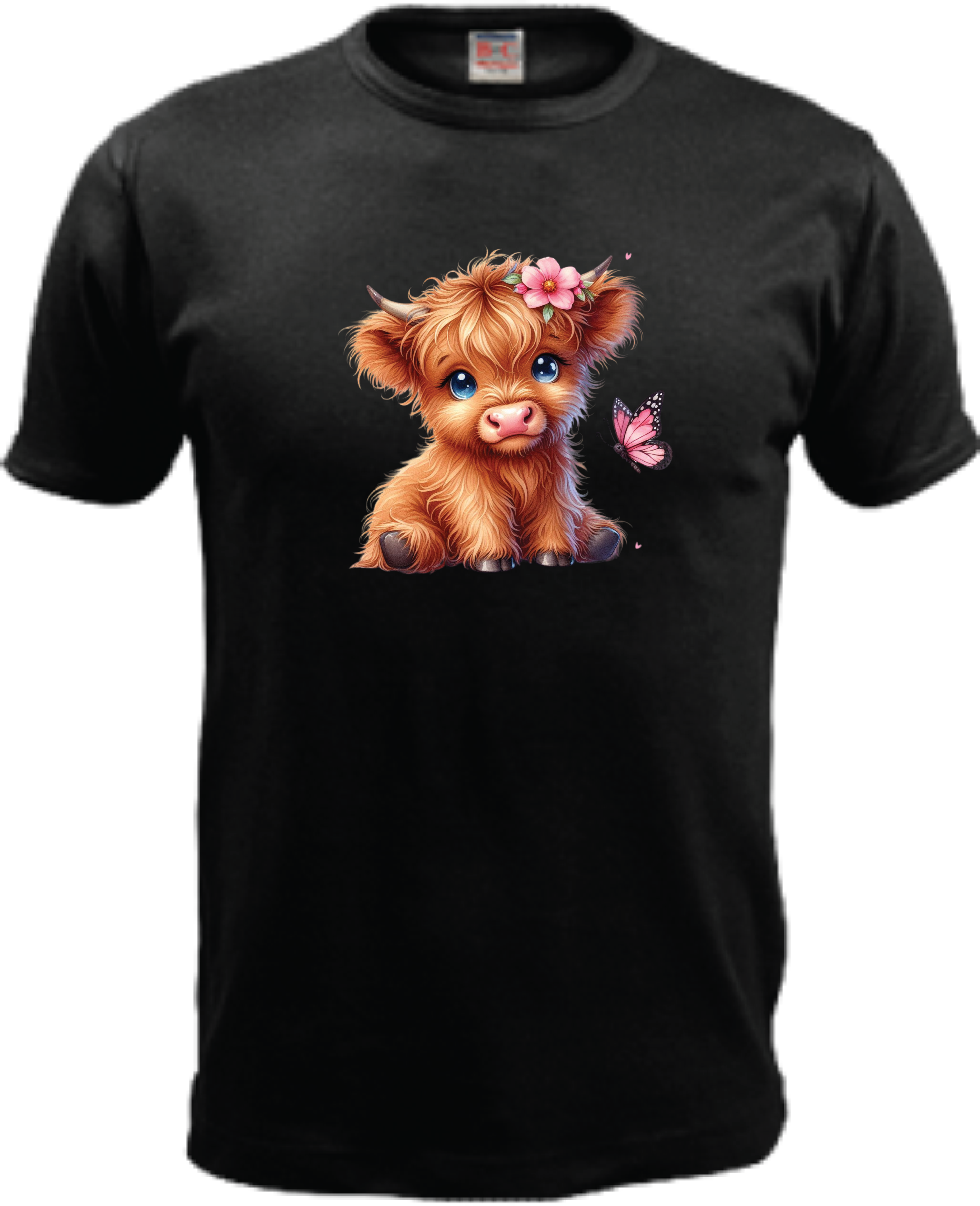 ADROIT KIDS BUTTERFLY & HIGHLAND COW T-SHIRT (BLACK)