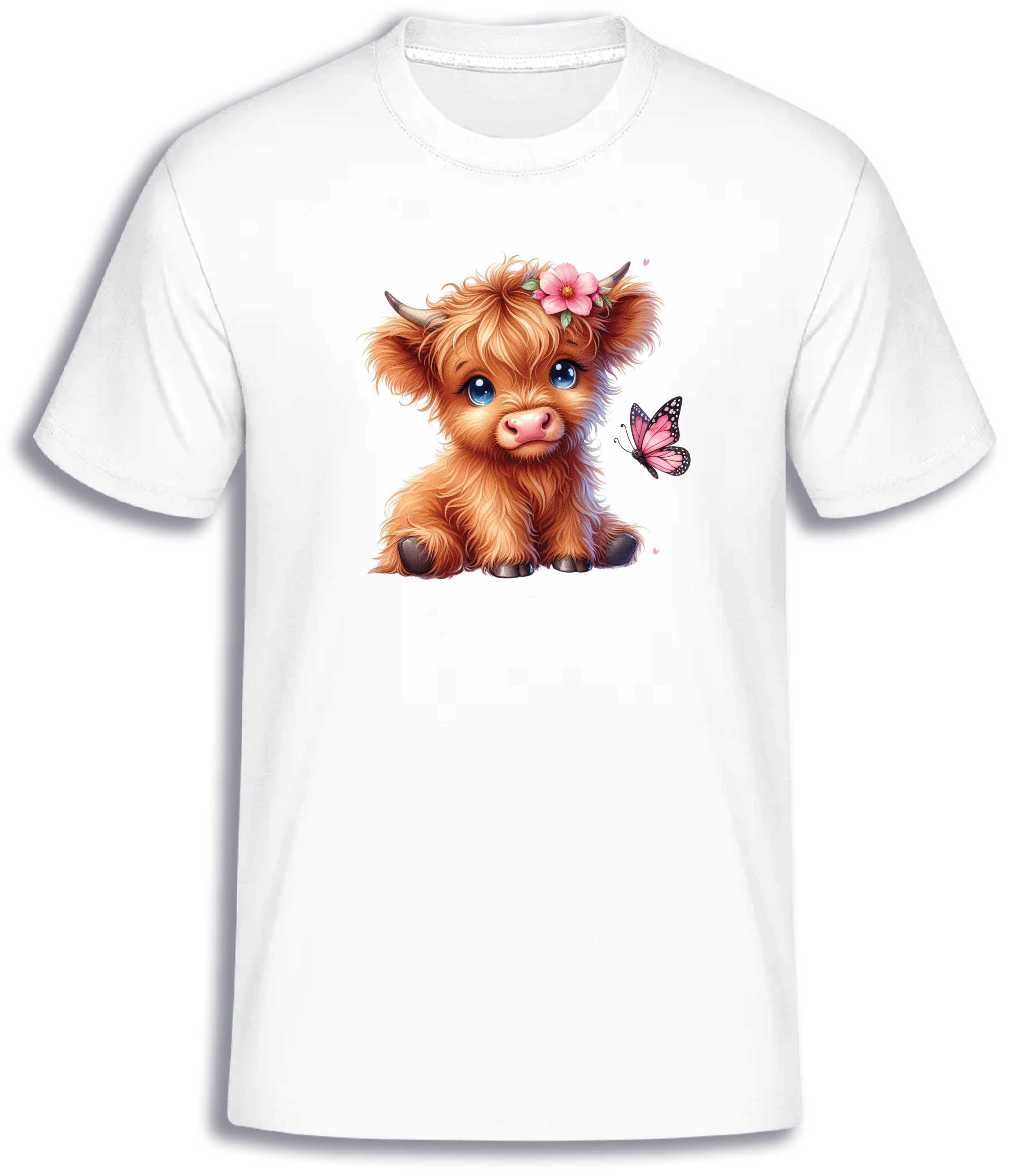 ADROIT KIDS BUTTERFLY & HIGHLAND COW T-SHIRT (WHITE)