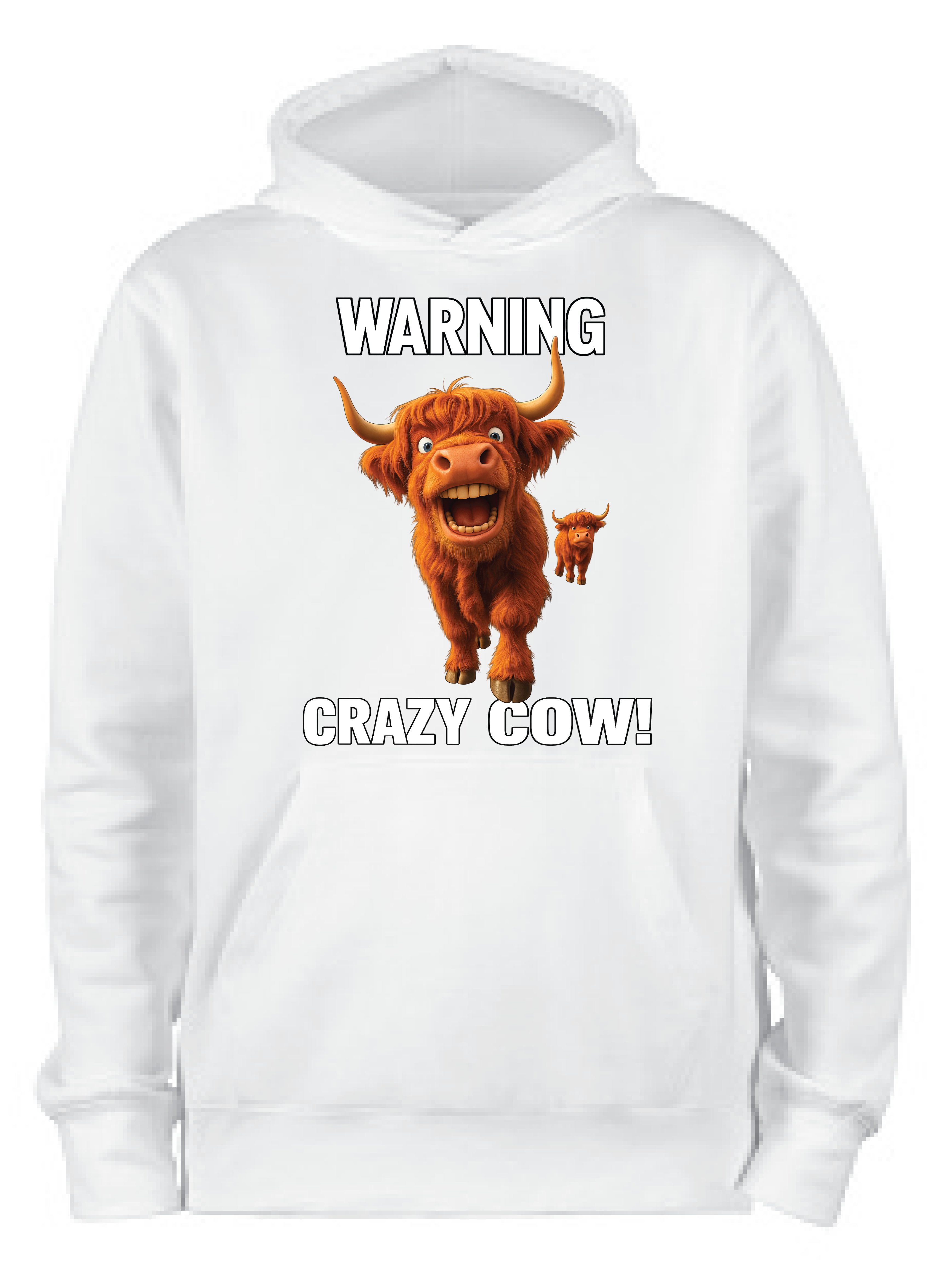ADROIT CREATIONS WARNING CRAZY COW HOODIE (WHITE)