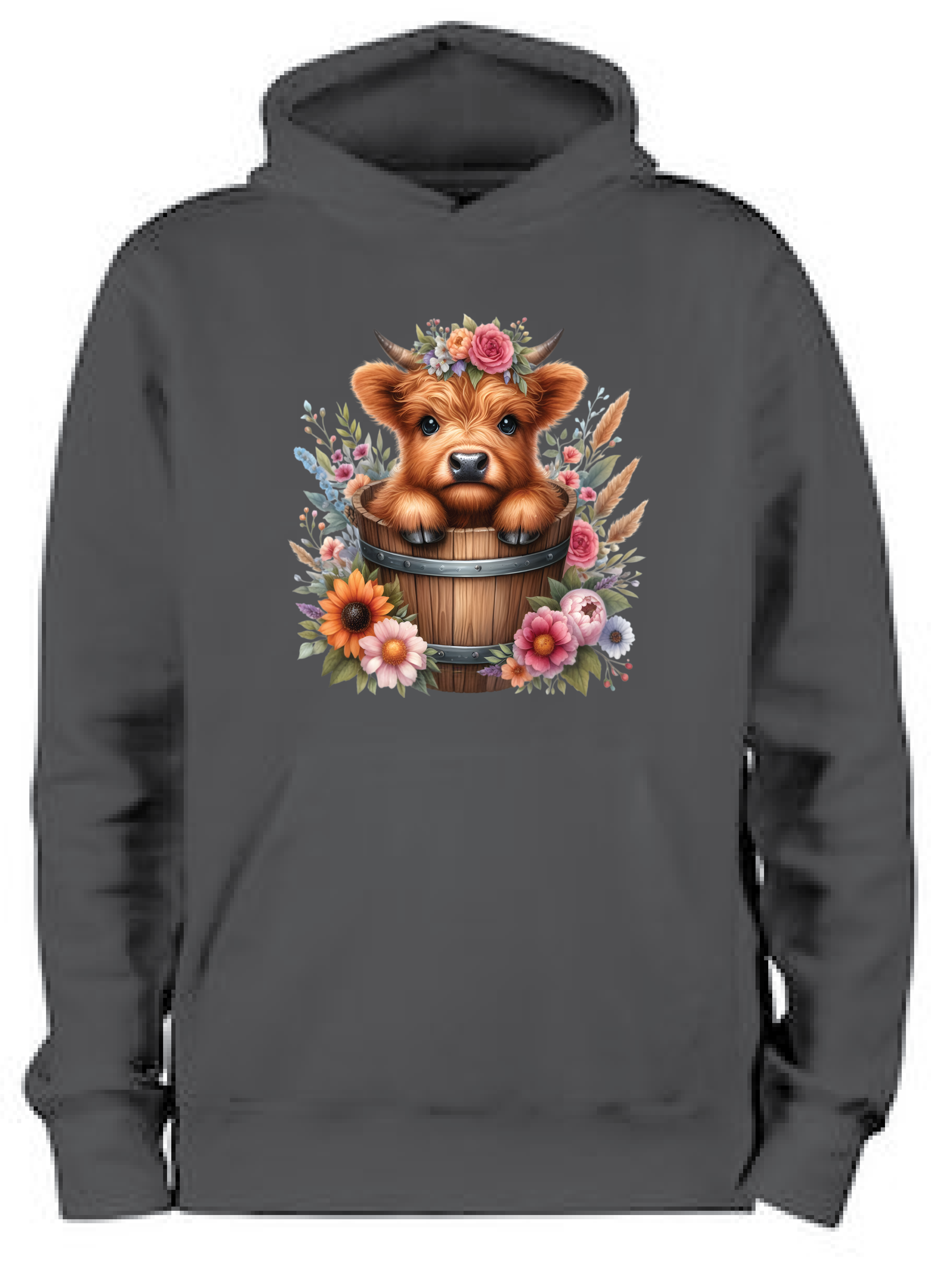 ADROIT KIDS FLOWER POT HIGHLAND COW HOODIE (BLACK)