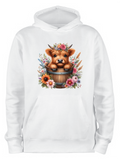 ADROIT KIDS FLOWER POT HIGHLAND COW HOODIE (WHITE)