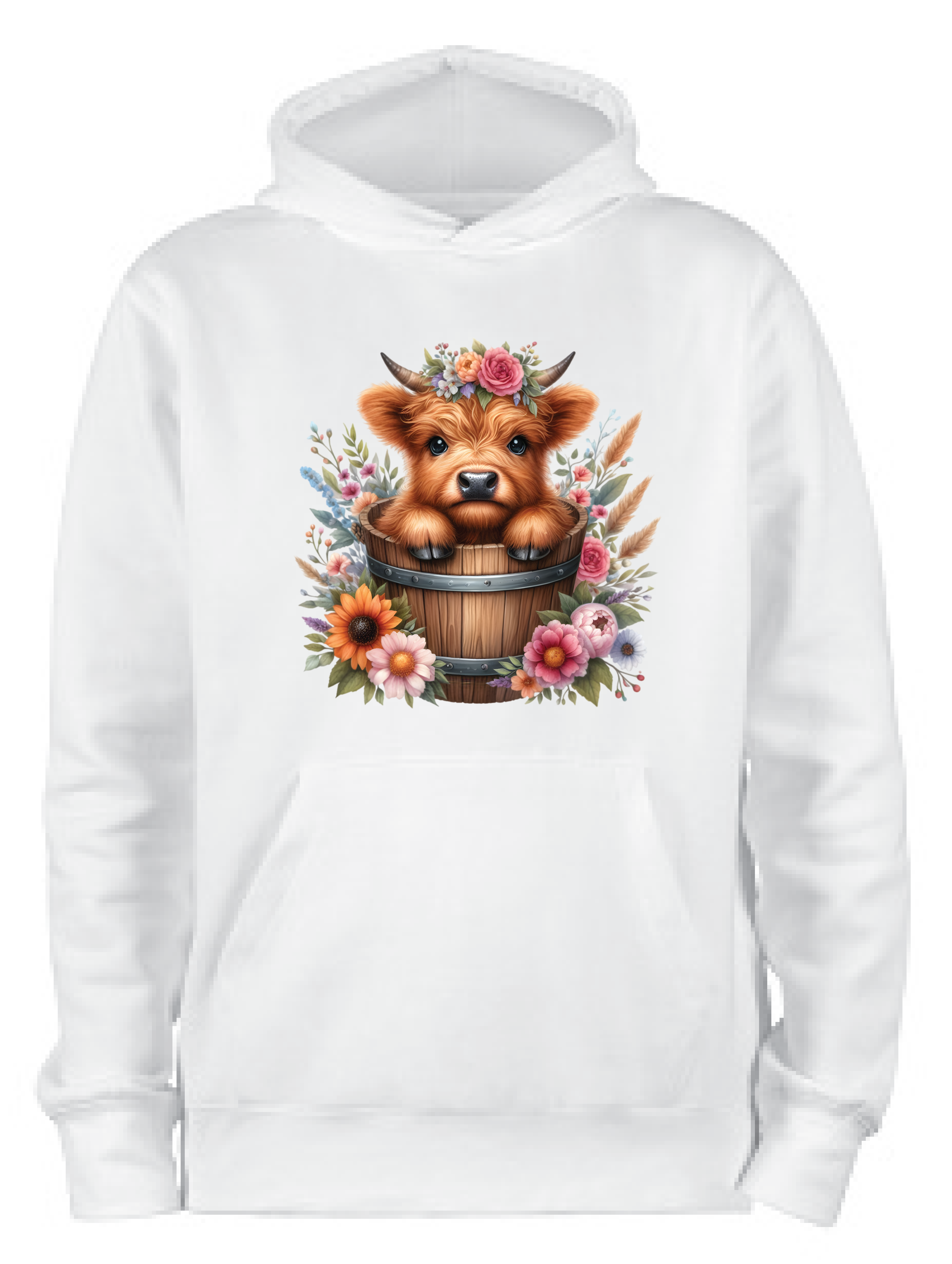 ADROIT KIDS FLOWER POT HIGHLAND COW HOODIE (WHITE)
