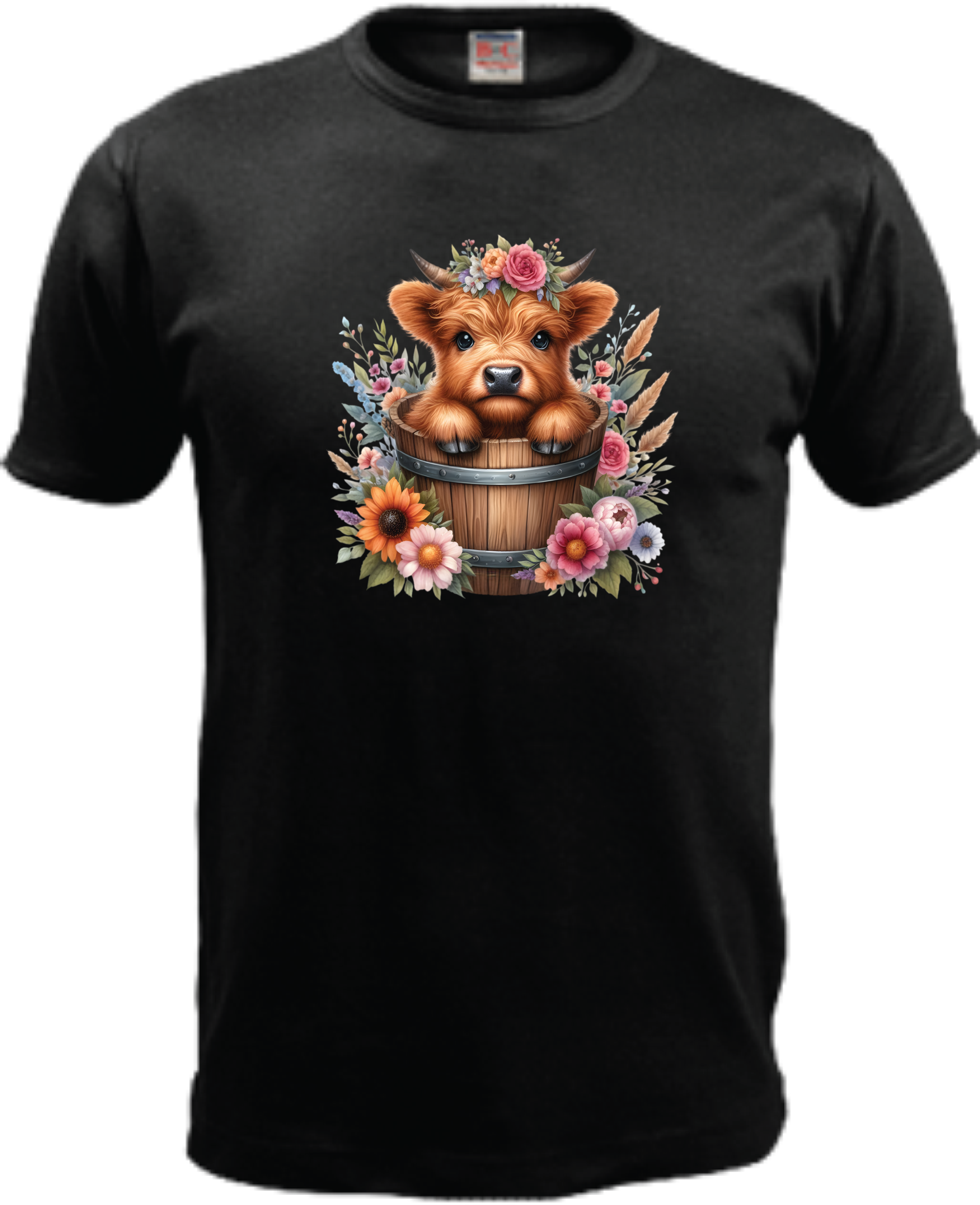 ADROIT KIDS FLOWER POT HIGHLAND COW T-SHIRT (BLACK)