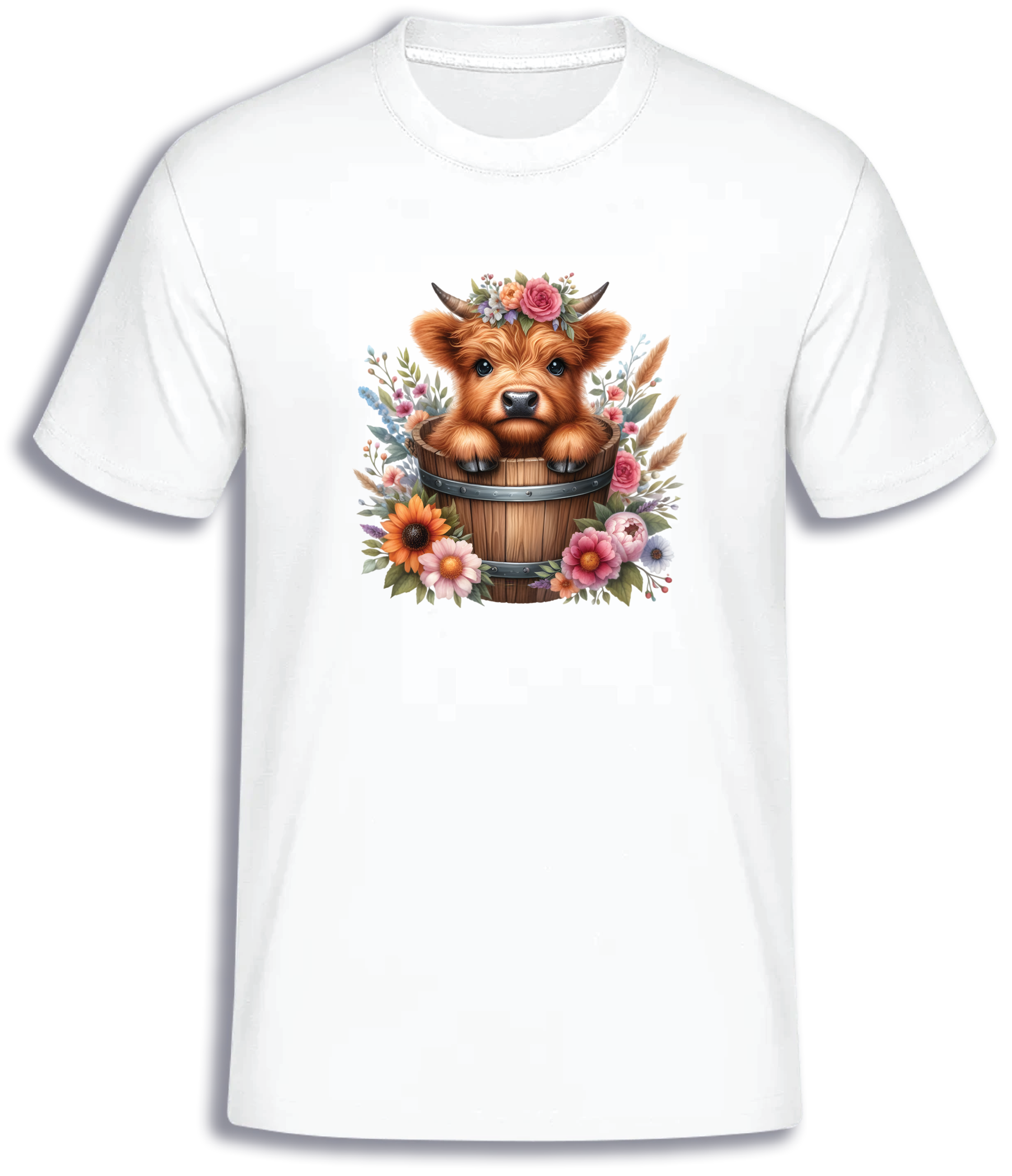 ADROIT KIDS FLOWER POT HIGHLAND COW T-SHIRT (WHITE)