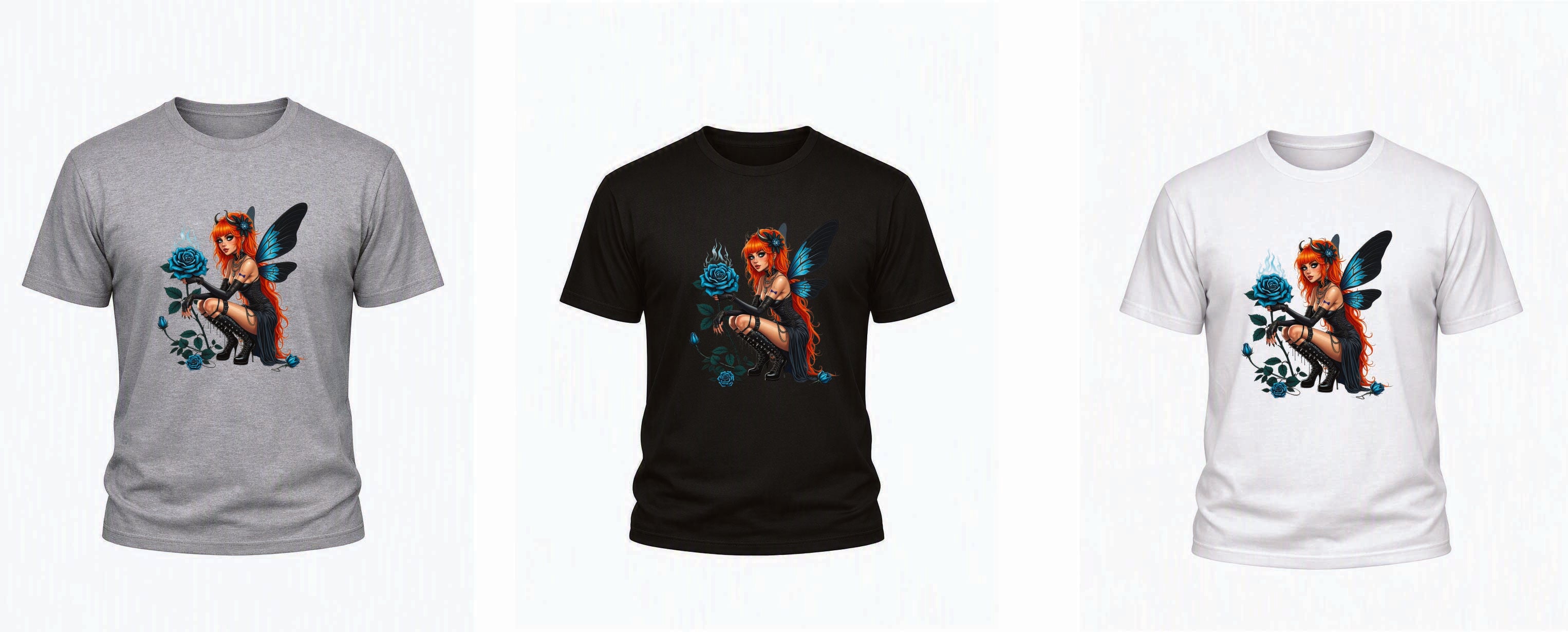 Goth Fairy T‑Shirt – Kids 1–15yrs & Adults S–5XL – Black, White & Grey – Adroit Kids & Adroit Clothing – Adroit Creations UK