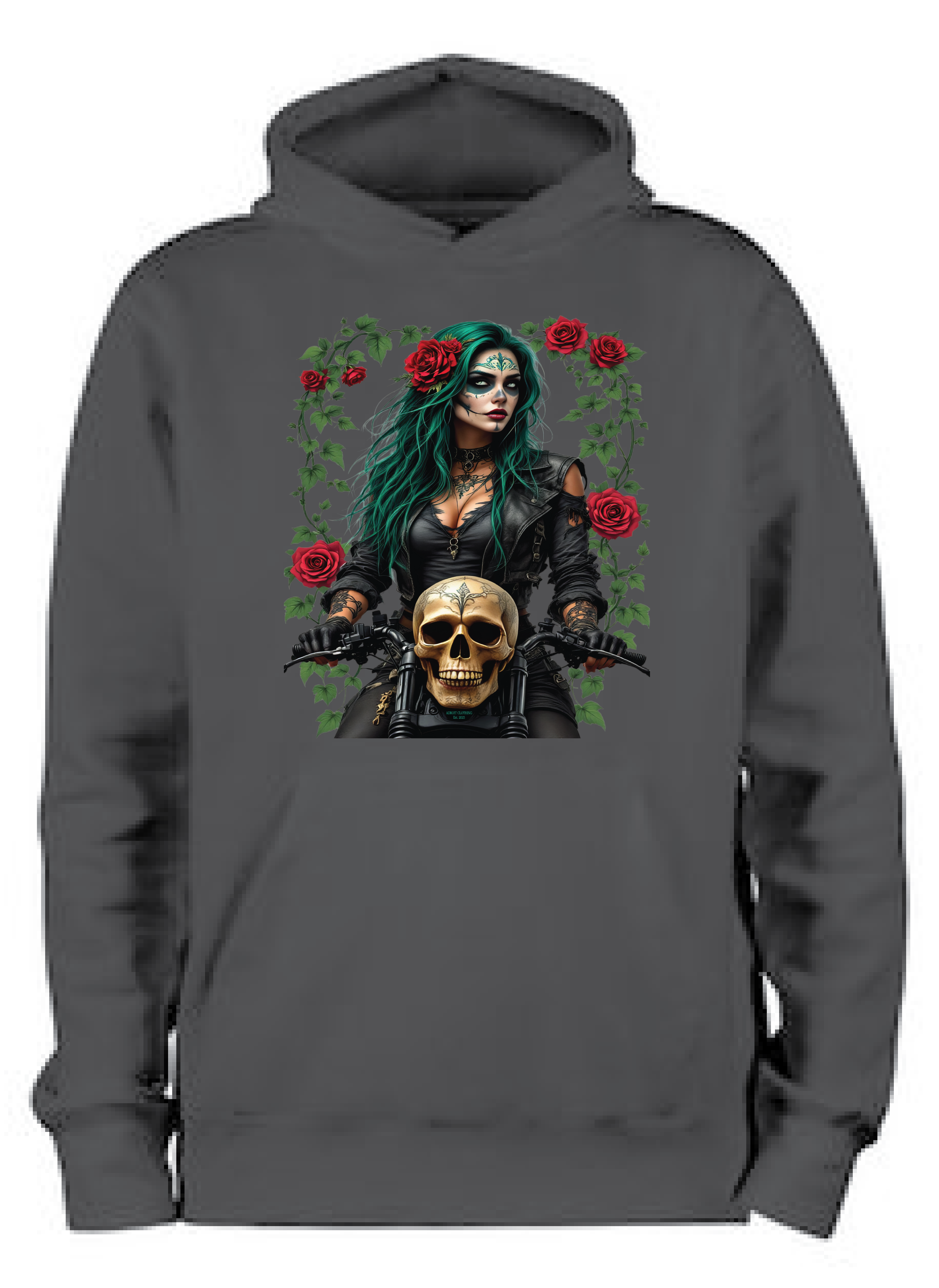 ADROIT CREATIONS GOTHIC WOMAN ON BIKE HOODIE (DEEP BLACK)