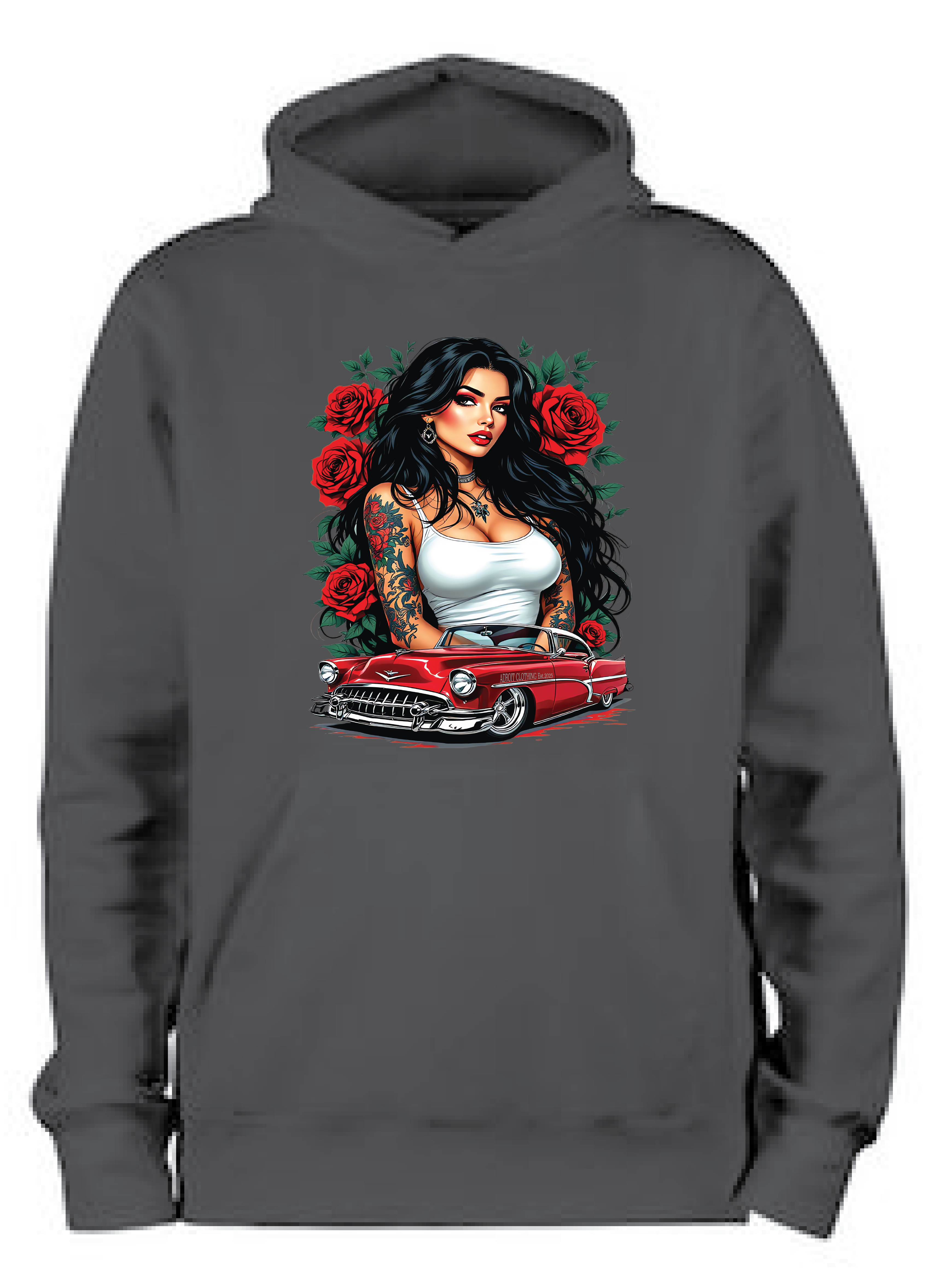 ADROIT CREATIONS LATINO WOMAN & LOWRIDER HOODIE (DEEP BLACK)