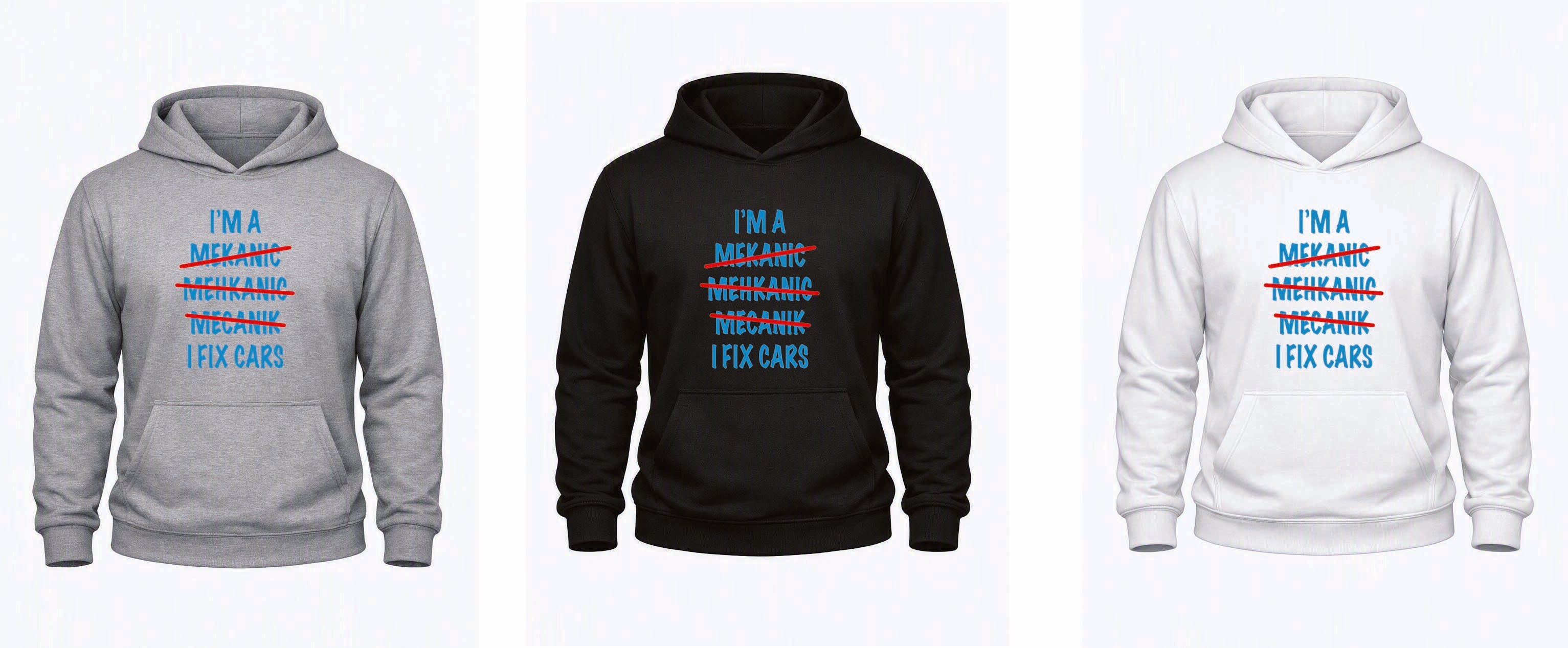 Mechanic Humour Hoodie – Kids 1–13yrs & Adults S–5XL – Black, White & Grey – Adroit Kids & Adroit Clothing UK – Adroit Creations