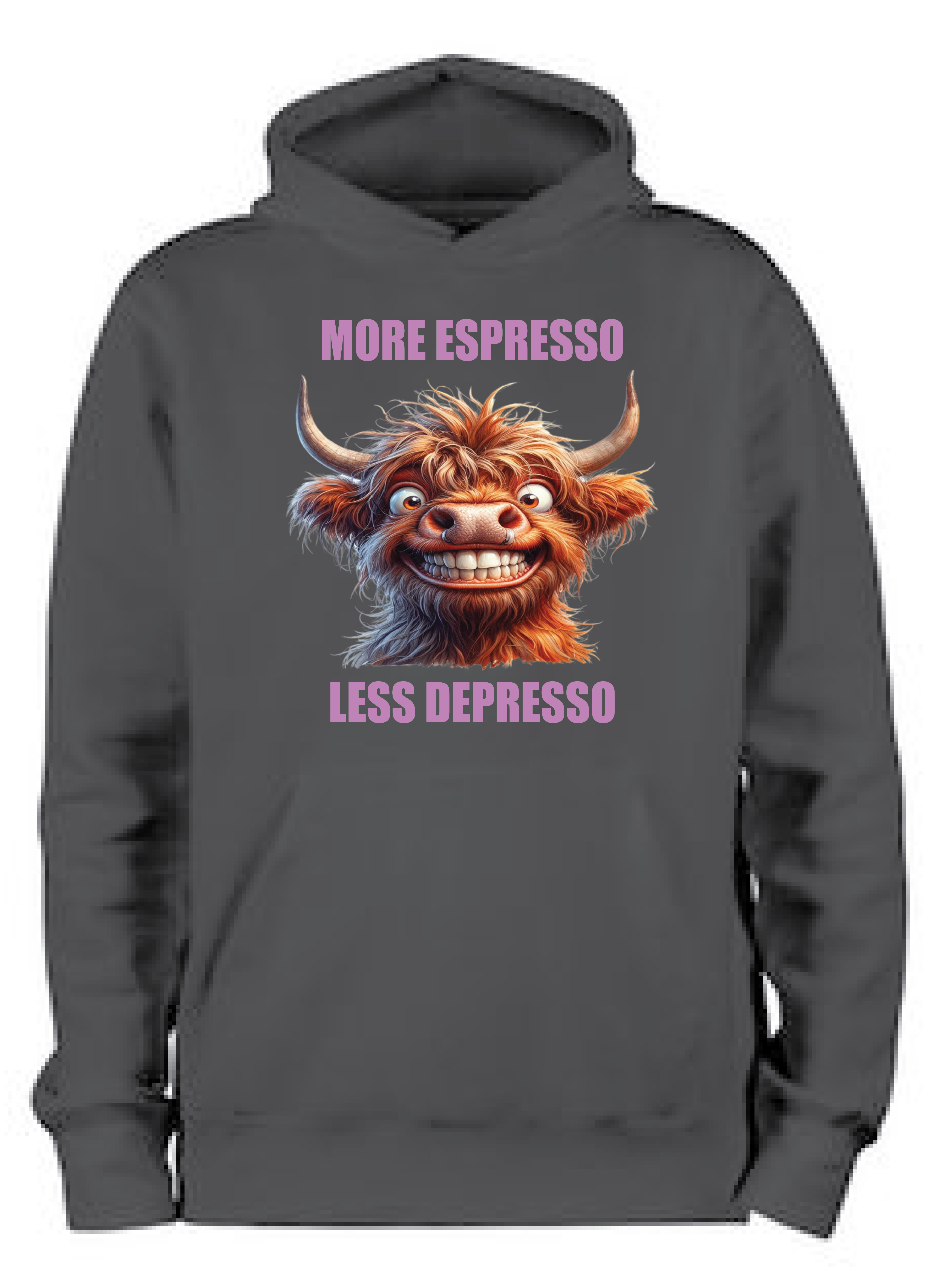ADROIT CREATIONS HIGHLAND COW ESPRESSO HOODIE (DEEP BLACK)