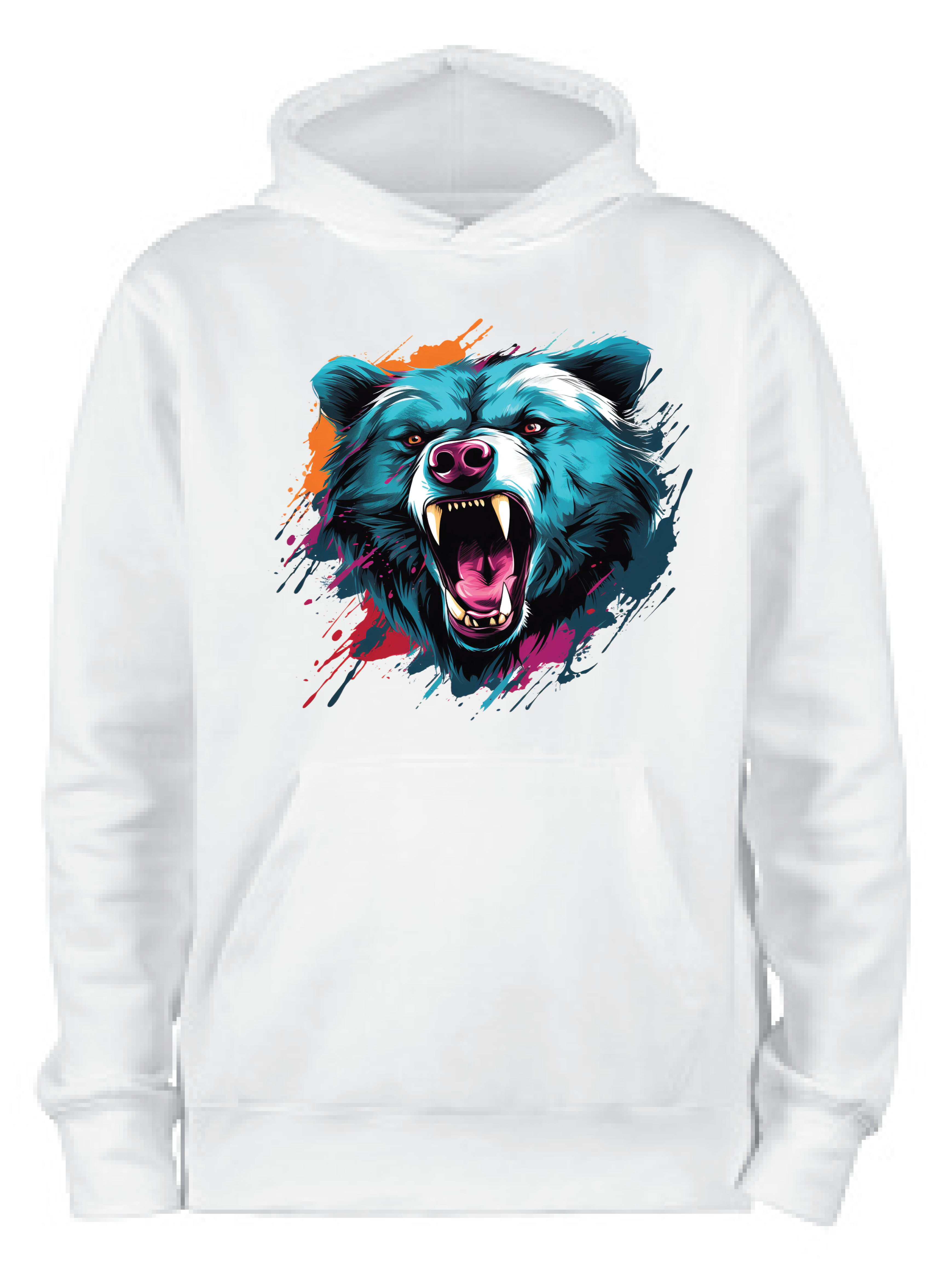 ADROIT CREATIONS NEON ABSTRACT BEAR HOODIE (WHITE)