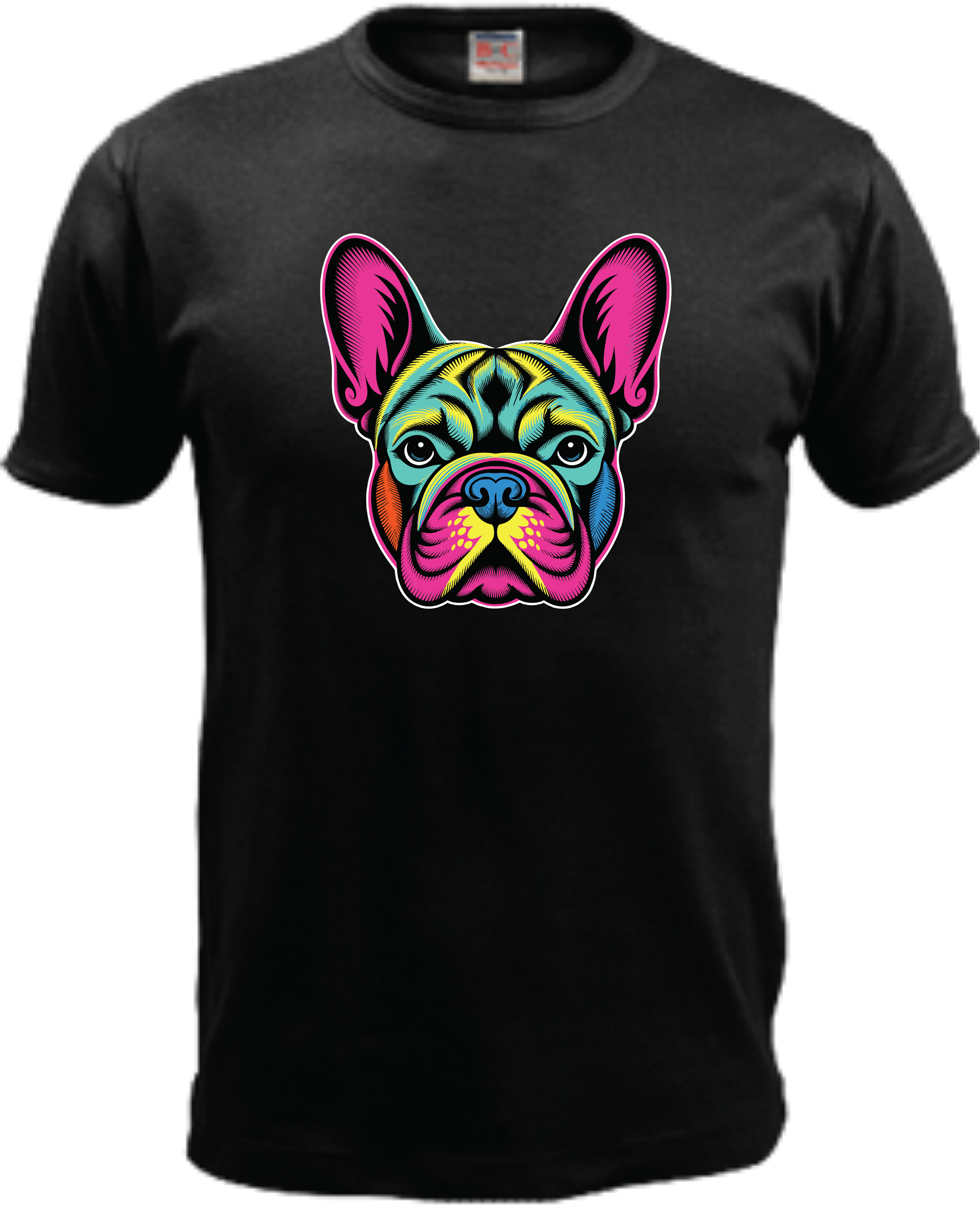 ADROIT CREATIONS NEON ABSTRACT FRENCHIE T-SHIRT (BLACK)