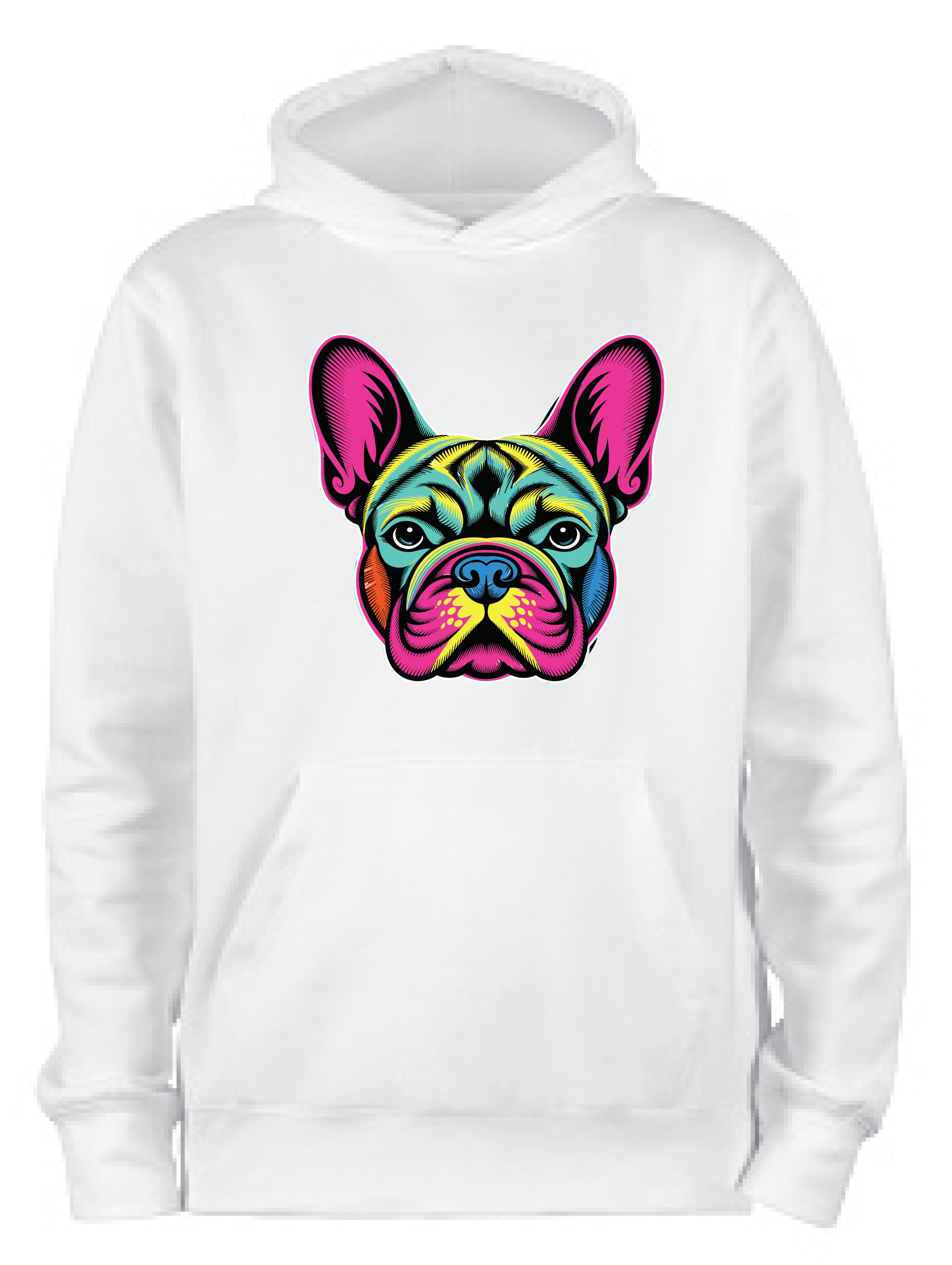 ADROIT CREATIONS NEON ABSTRACT FRENCHIE HOODIE (WHITE)