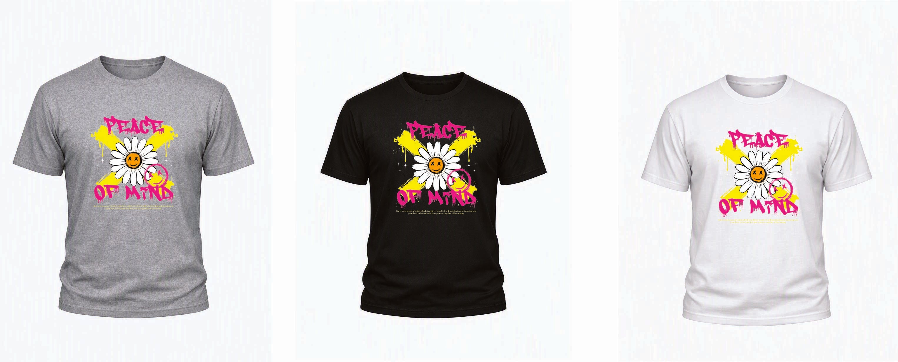 Peace of Mind Graffiti Daisy T‑Shirt – Kids 1–15yrs & Adults S–5XL – Black, White & Grey – Adroit Kids & Adroit Clothing UK