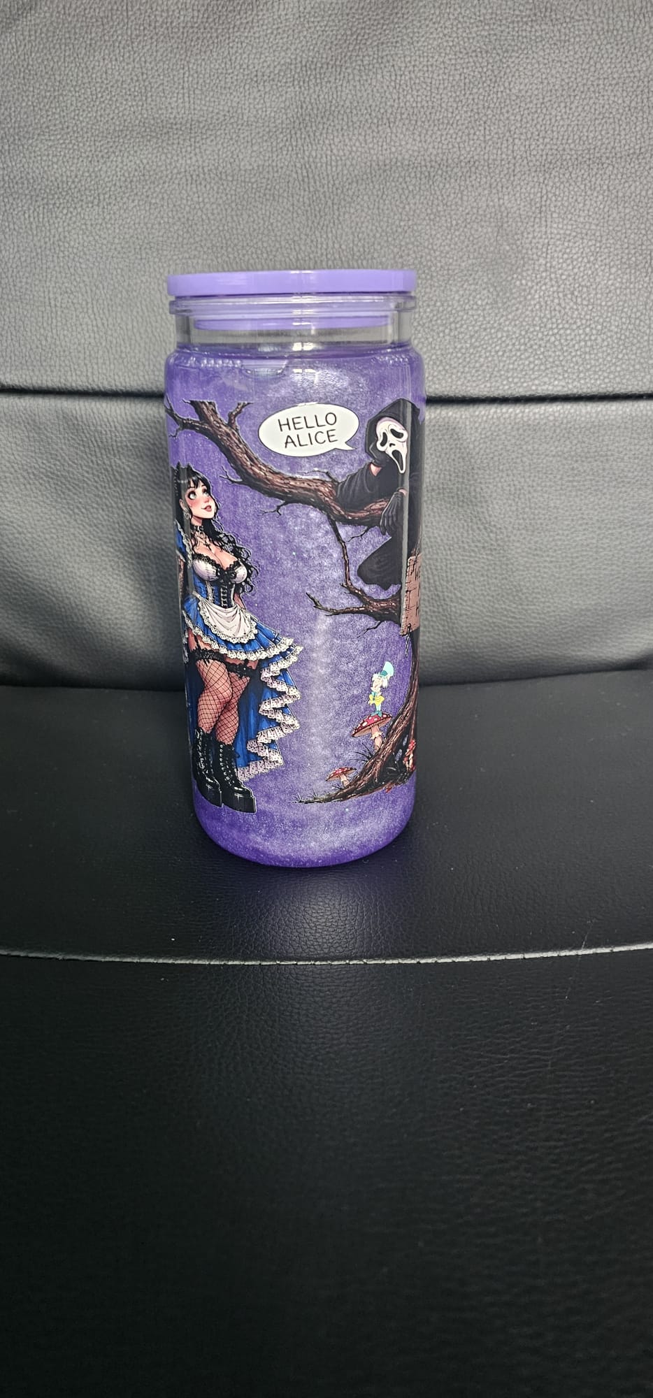 20oz Alice & Ghostface in Wonderland Snow Globe Tumbler with Bow | Handmade Glitter Cup | Sassy Sips by KHCH