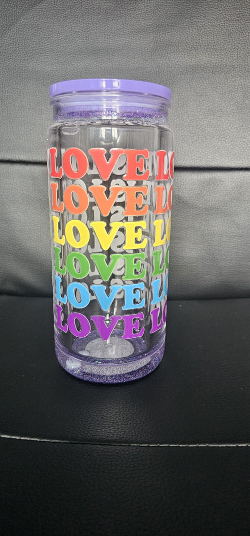 20oz Love Is Love Snow Globe Tumbler with Bow | Handmade Glitter Cup | Sassy Sips by KHCH
