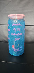20oz Blue Glitter Snow Globe Tumbler, with quotes about Manchester | Handmade Glitter Tumbler | Sassy Sips by KHCH