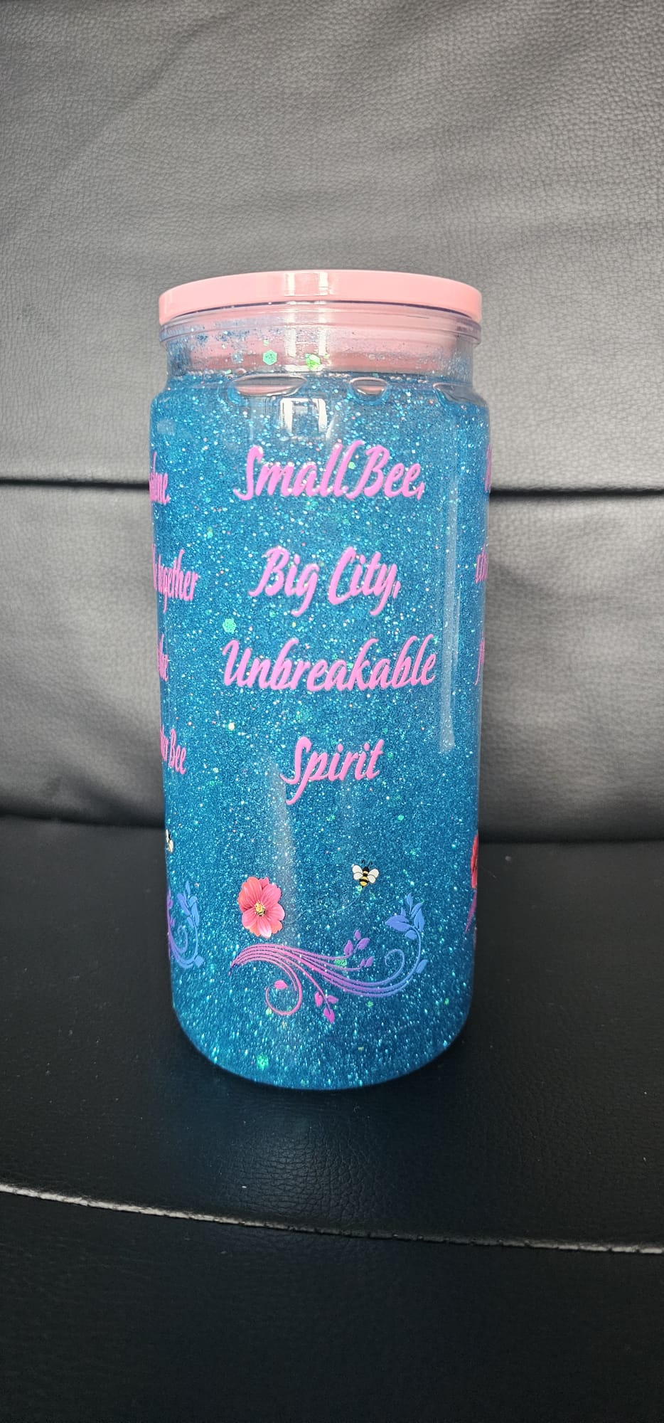 20oz Blue Glitter Snow Globe Tumbler, with quotes about Manchester | Handmade Glitter Tumbler | Sassy Sips by KHCH