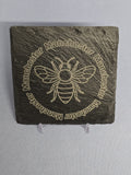 Engraved Slate Coaster – Manchester Bee Design – Natural Slate – Adroit Creations