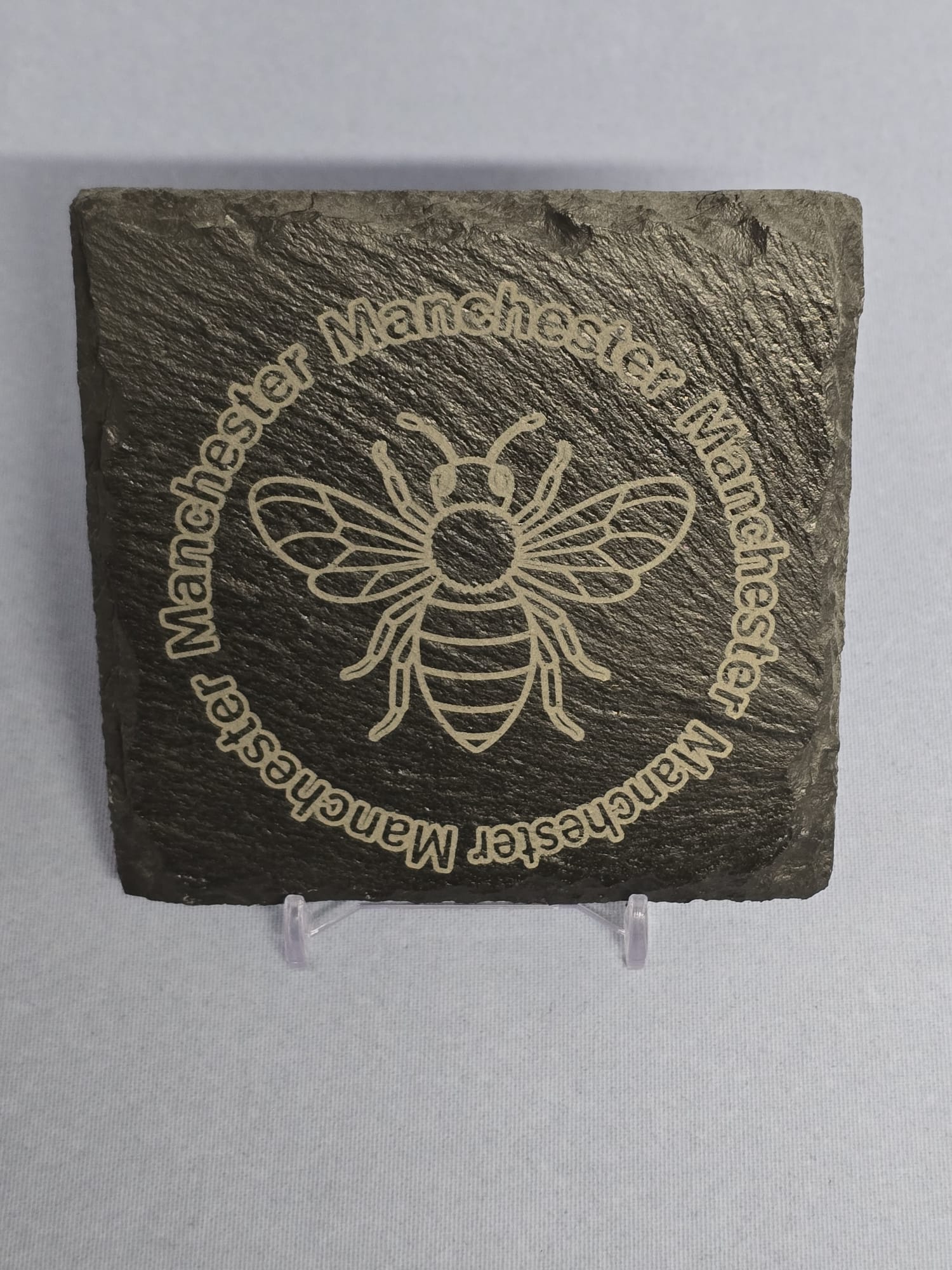 Engraved Slate Coaster – Manchester Bee Design – Natural Slate – Adroit Creations