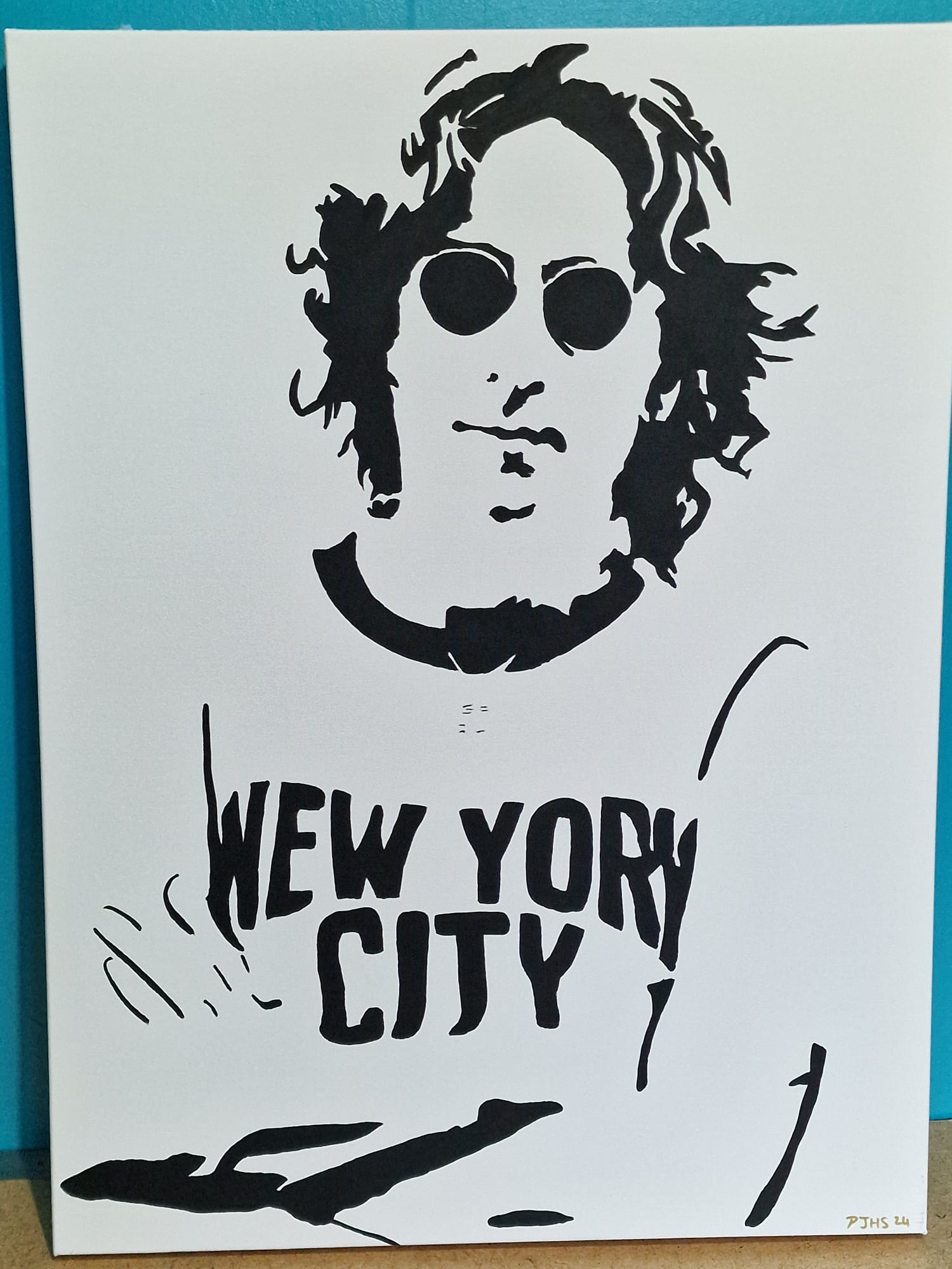 John Lennon Inspired Canvas Painting | 24x18 Inch | Hand Painted Banksy Style Music Art | Legend Wall Decor