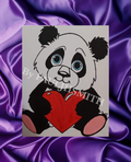 Cartoon Panda Holding Heart Canvas Art | Hand Painted Cute Panda Wall Decor | Nursery Artwork