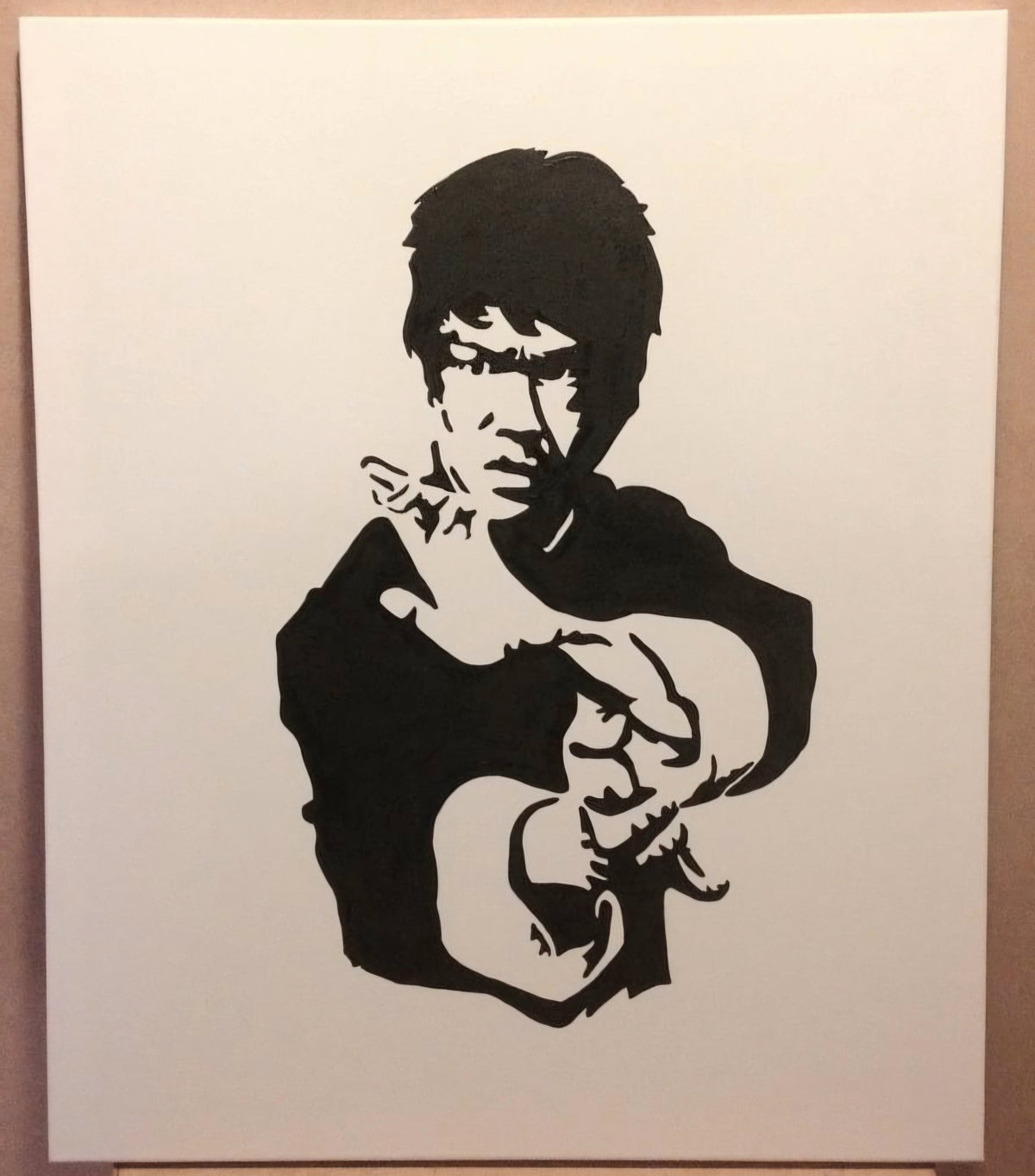 Bruce Lee Inspired Canvas Painting | 24x18 Inch | Hand Painted Banksy Style Movie Art | Legend Wall Decor